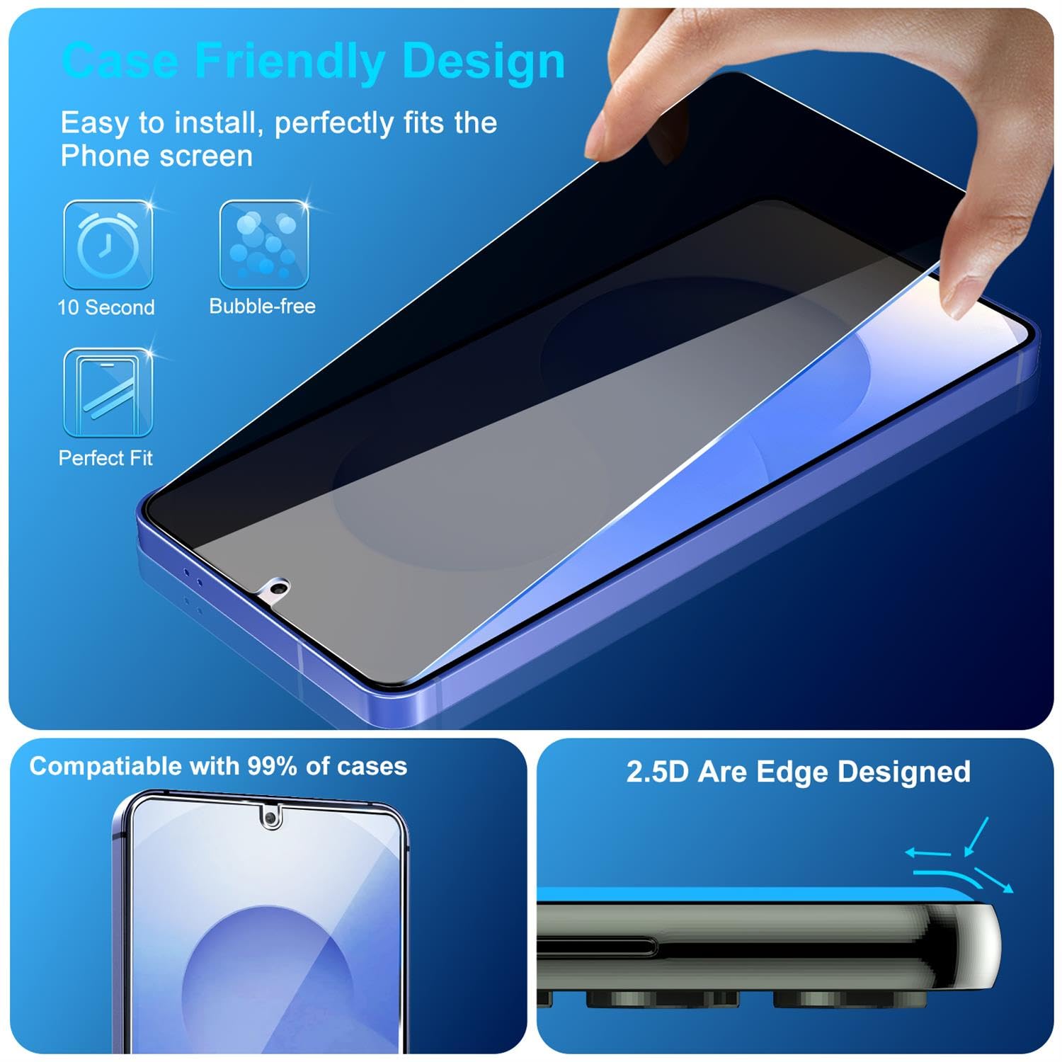 3 Pack Privacy Screen Protector for Samsung Galaxy S26 Plus Tempered Glass + 2 Pack Camera Lens Protector, True 25°Anti Spy, 9H+ Hardness, Fingerprint Unlock, Case Friendly Bubble-Free 6.7Inch