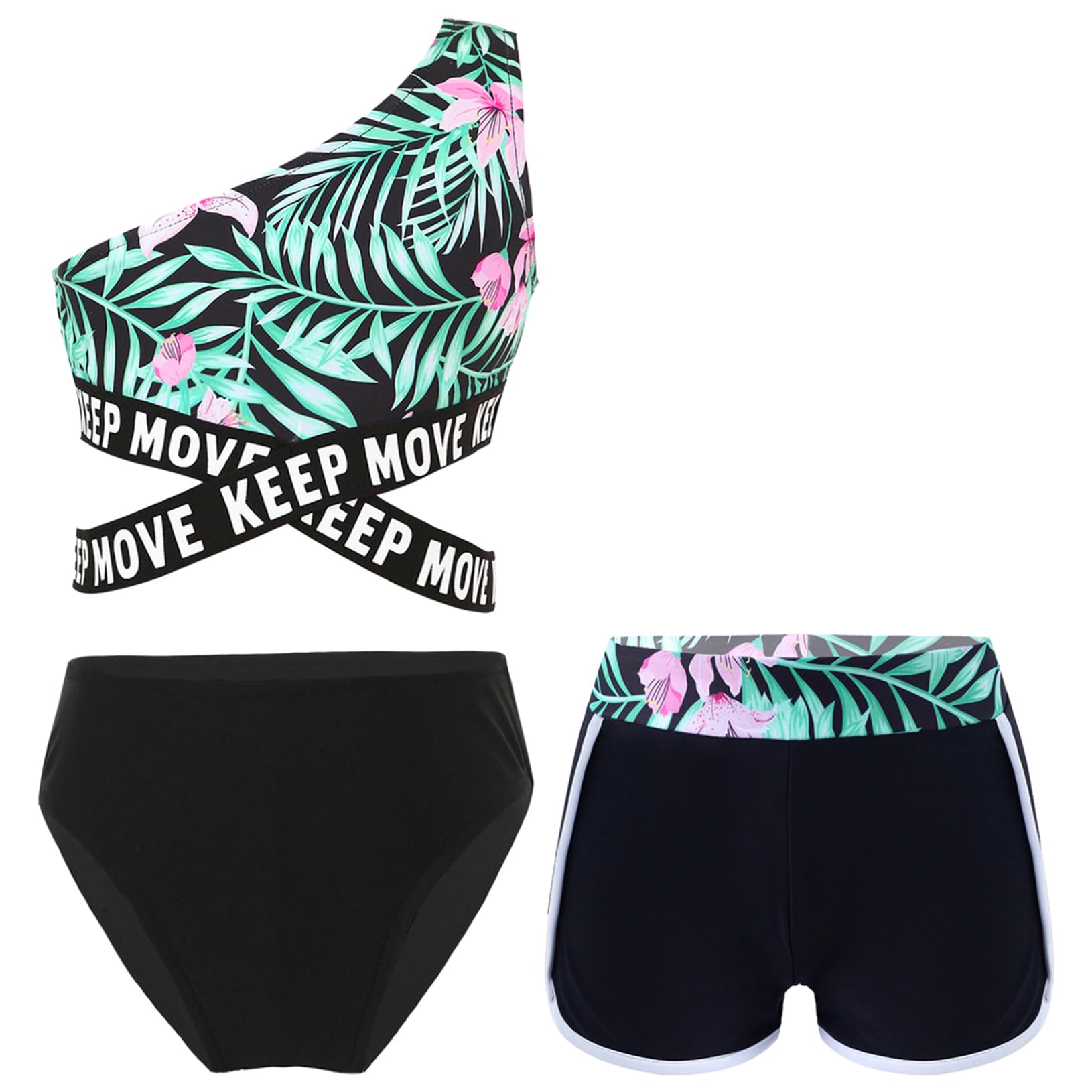 Freebily 3Pcs Bikini Filles Maillots de Bain Trois Pieces Floral | Enfants Tankini Haute de Maillot + Culotte Slip de Surf + Short de Palge Sport Baignade Swimwear