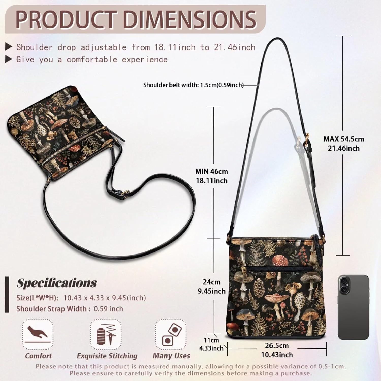 Crossbody Bag Purse Leather Women's Shoulder Handbags Multi Pocket Crossbody Purse with Adjustable Strap