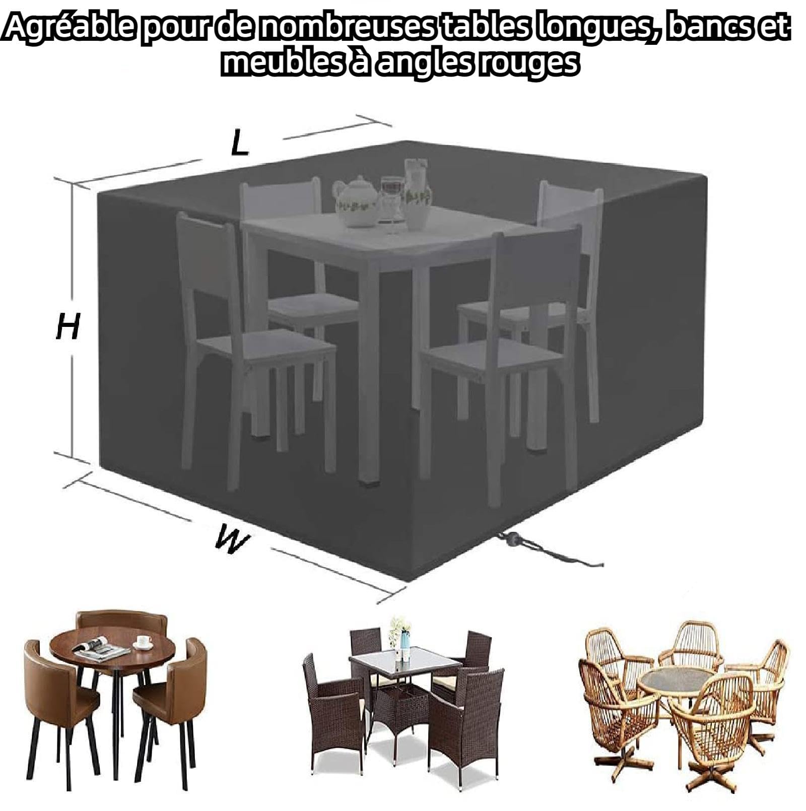 Housse De Protection Mobilier Jardin 190x100x75 Cm Argent – Tissu Oxford 600D Étanche, Anti-UV, Coupe-Vent Avec Cordon & Boucles