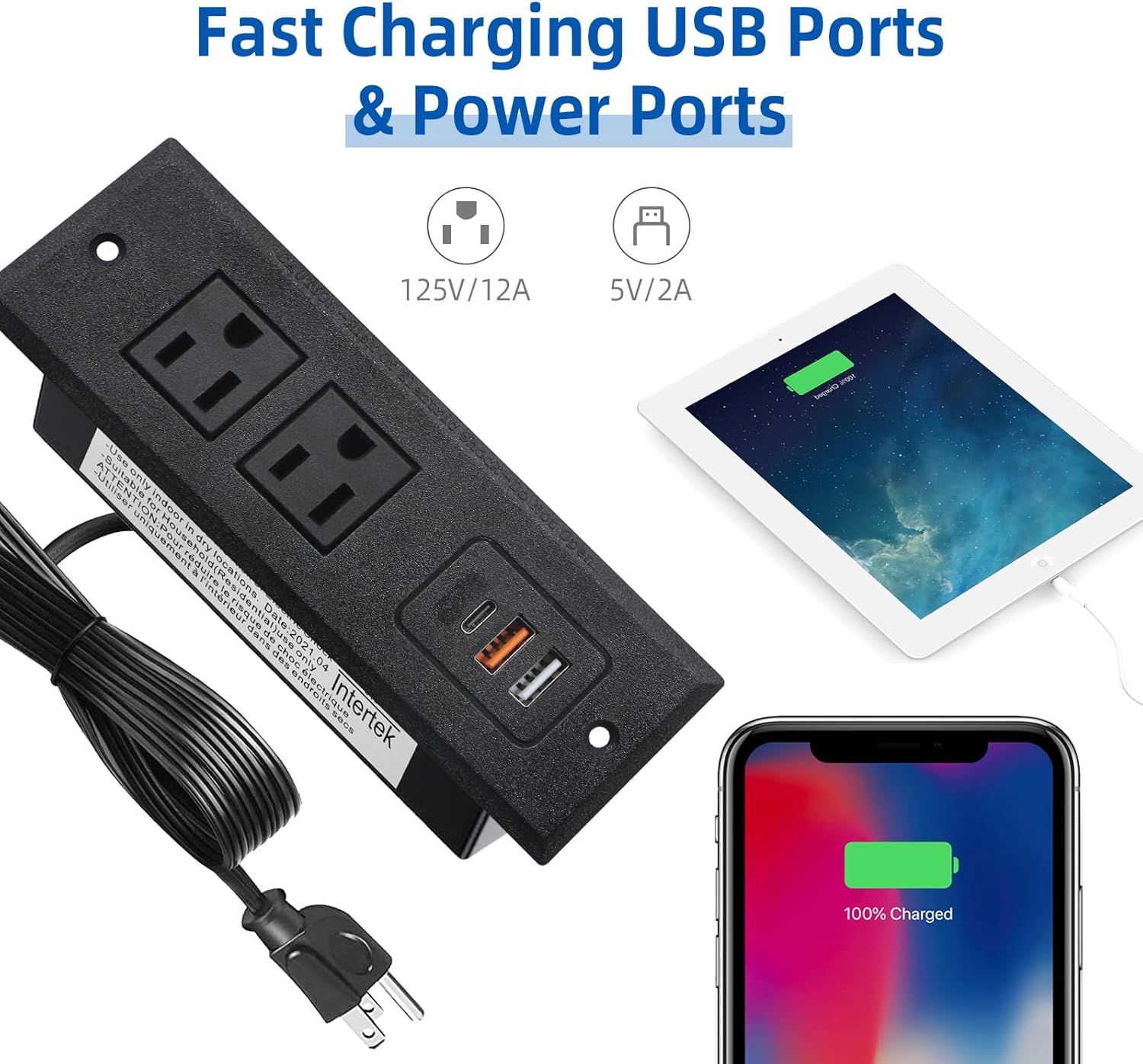 TOOCUST 2 Pack Furniture Recessed Power Strip with USB C Port, Desk Outlet with 3 USB Ports, Conference Recessed Power Strip Socket with USB Ports with 2 Ac Plugs