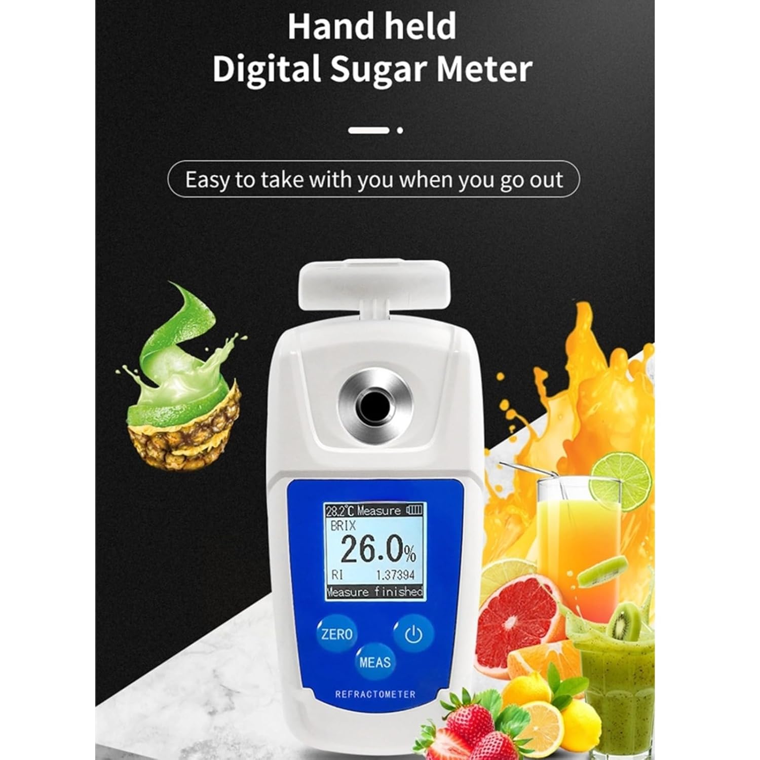 Digital Brix Refractometer for Fruit Juice Vegetable Coffee, Weight Loss Skin Care Sugar Control Essential, 0-55% Range High Accuracy Portable Brix Meter for Liquid Sugar