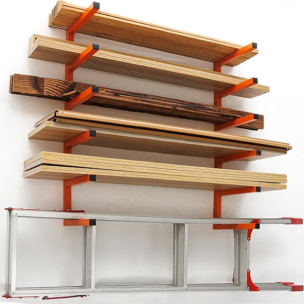 MOOMSINE Heavy Duty Lumber Storage Rack Wall Mount, Metal Wood Rack Organizer with 6-Level Each Shelf Holds Up 200 Lbs, Indoor & Outdoor Use - 4pack