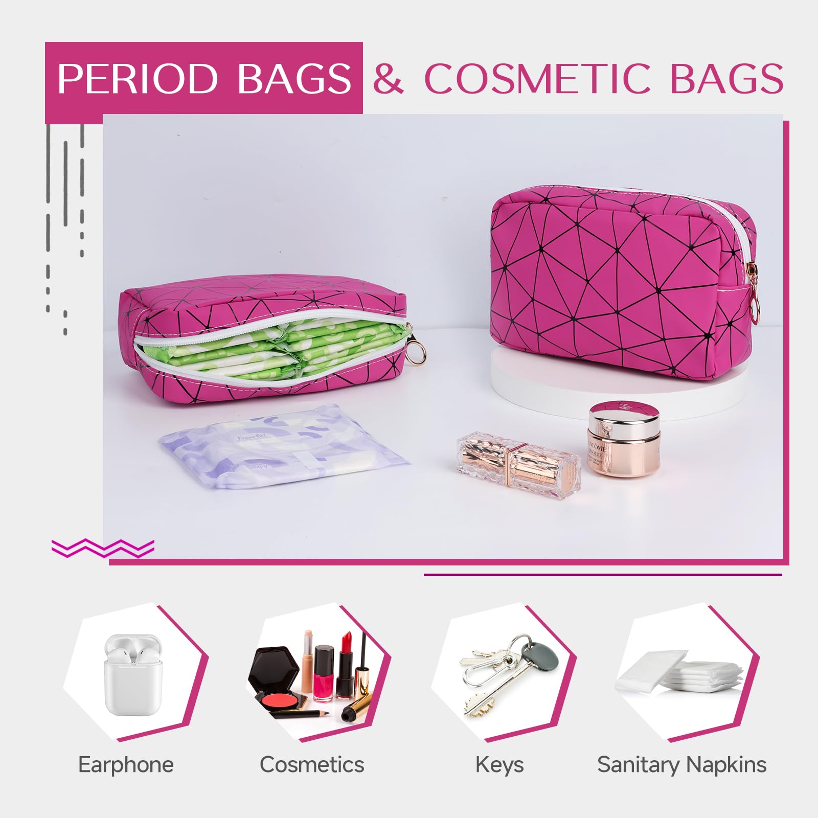 Tampon Holder for Purse, Leather Period Bag Sanitary Napkin Storage Bag for Girls Womens, Portable Feminine Emergency Pad Period Pouch(Rose red)