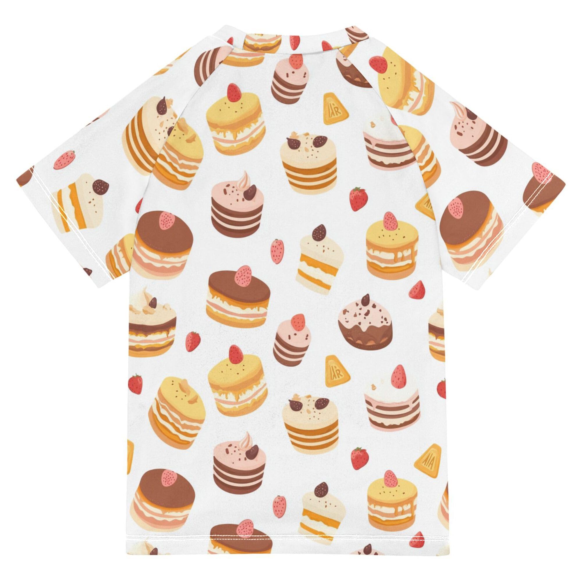 Cartoon Sweets Little Cakes Kids Bathing Suit Sun Protection Rash Guard for Girls Swimwears Beach Tops for Teen Boys 11-12Y