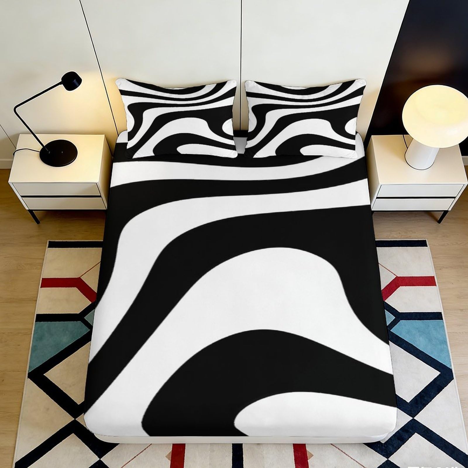 3D Printed Zebra Pattern Fitted Sheet Microfiber Soft Breathable Abstract Stripes Mattress Cover for Bedroom Dormitory Guest Room Protection Decor 200x200x25cm