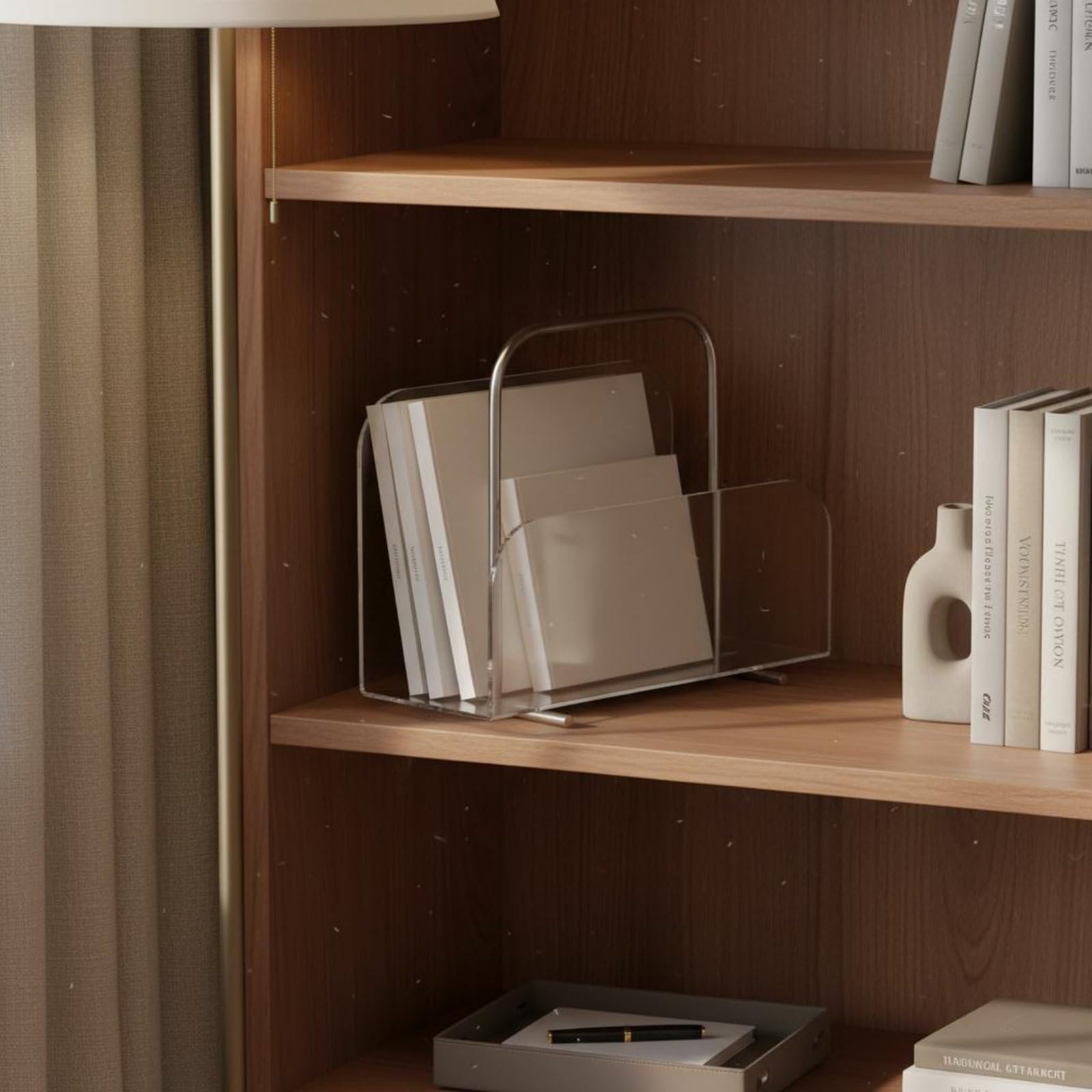 Colcolo Porta Riviste Acrilico Moderno Organizer Giornali Libri da Tavolo con Manico Integrato Perfetto Ordine E Stile per Casa Soggiorno Scrivania Ufficio Lettura, Marrone