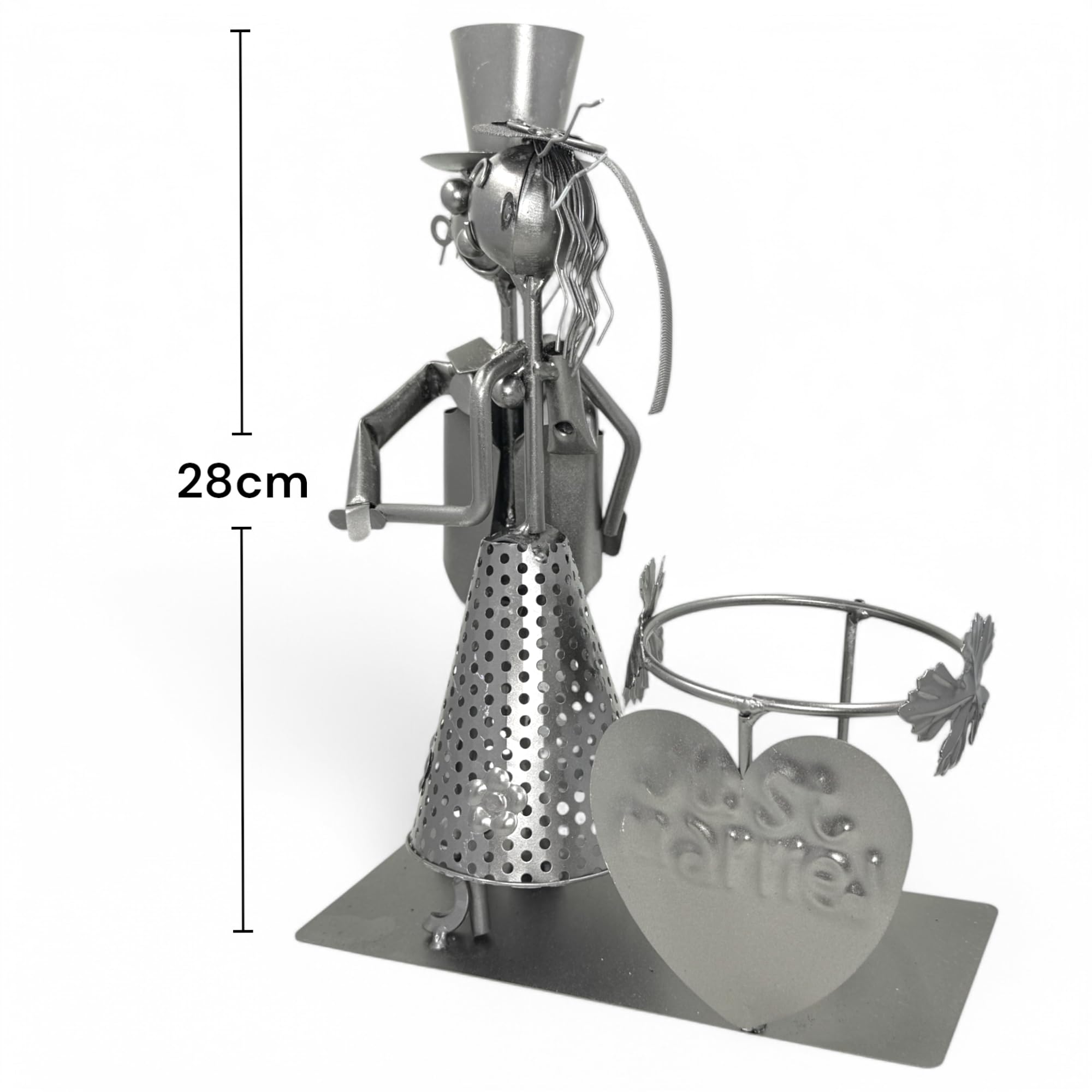 MIJOMA Porte-bouteille de vin « Couple de mariés » - Décoration de mariage romantique en métal - 28 cm - Idéal pour champagne, vin et décoration de table