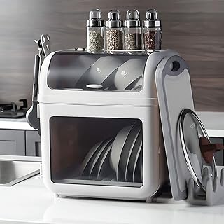 Wielofunkcyjny stojak ociekowy do zlewu ze zdejmowaną tacą ociekową, 2-poziomowy plastikowy stojak na naczynia kuchenne z pokrywką, kompaktowy Si