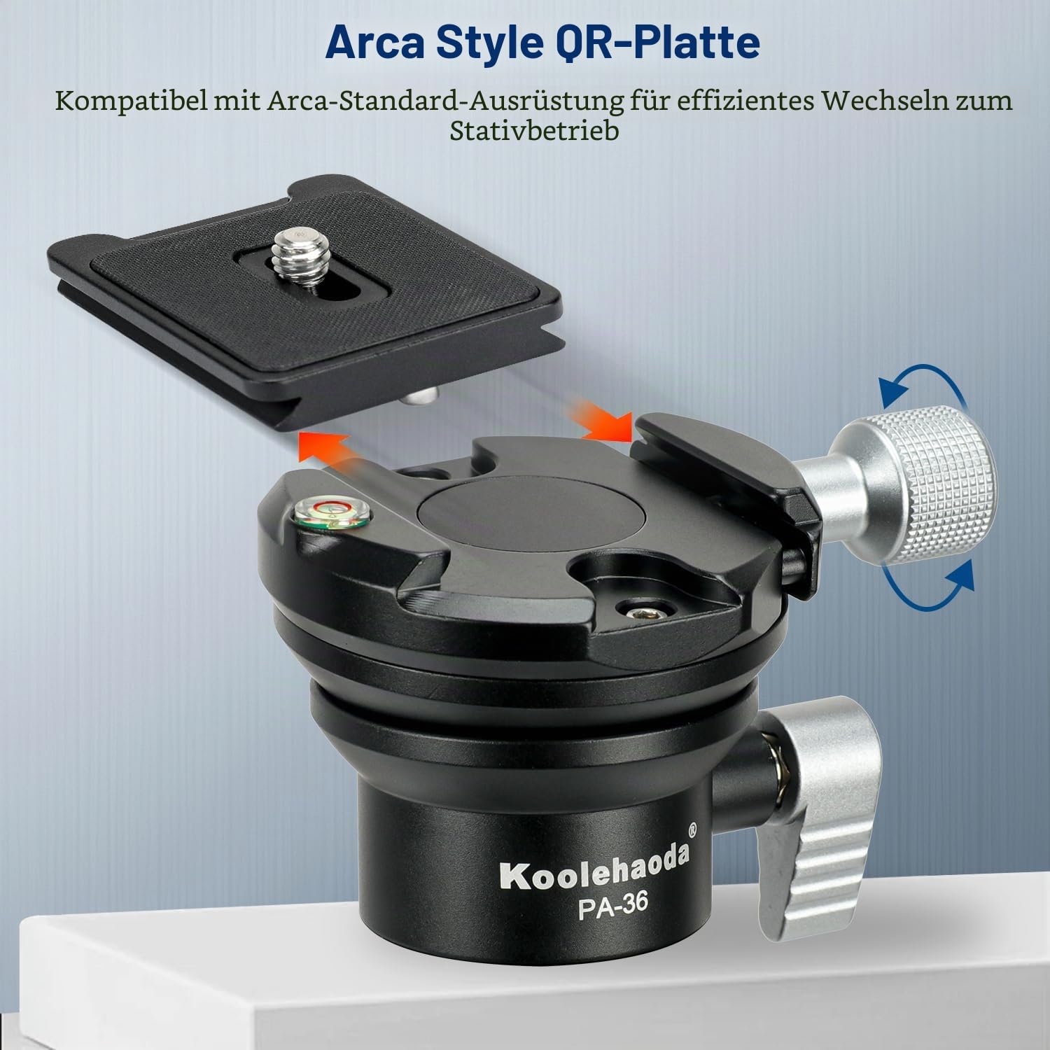 Koolehaoda Stativkopf Nivellier Basis, Kamera Nivellierer, Aluminium, halbe Kugelneigung 15°, mit 1/4" Arca Schnellwechselplatte für DSLR-Kamera, Camcorder, Videokopf, Stativ und Einbeinstativ