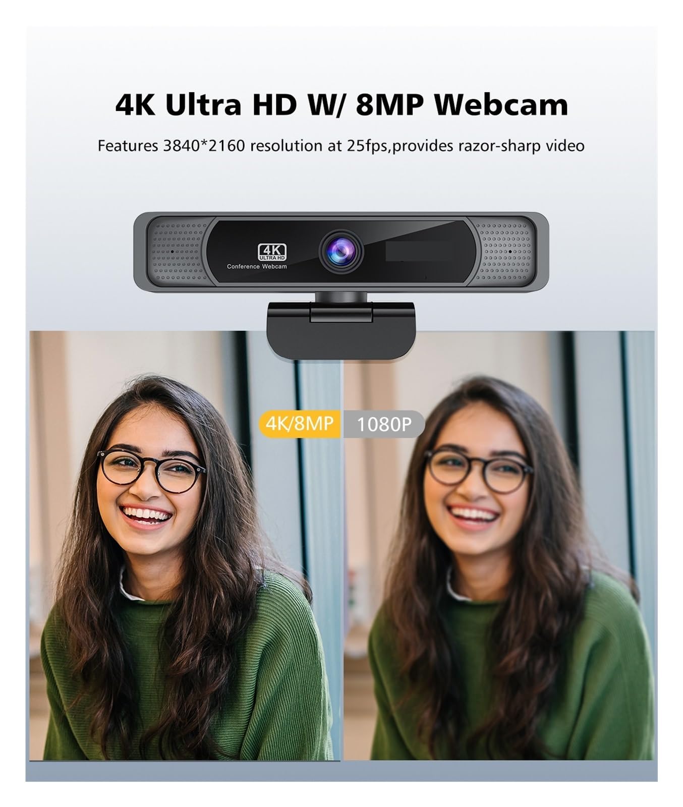 Cámara Web, Webcam HD 4K Webcam 120 ° Gran angular Webcam con micrófono y control remoto Streaming Web Camera for PC Conferencin