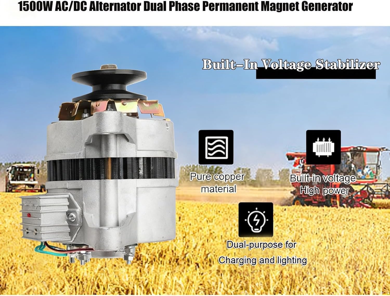 Permanent Magnet Synchronous Generator 1500W AC14V PMA Low Rpm Alternator AC/DC Alternator Dual Phase Permanent Magnet Generator