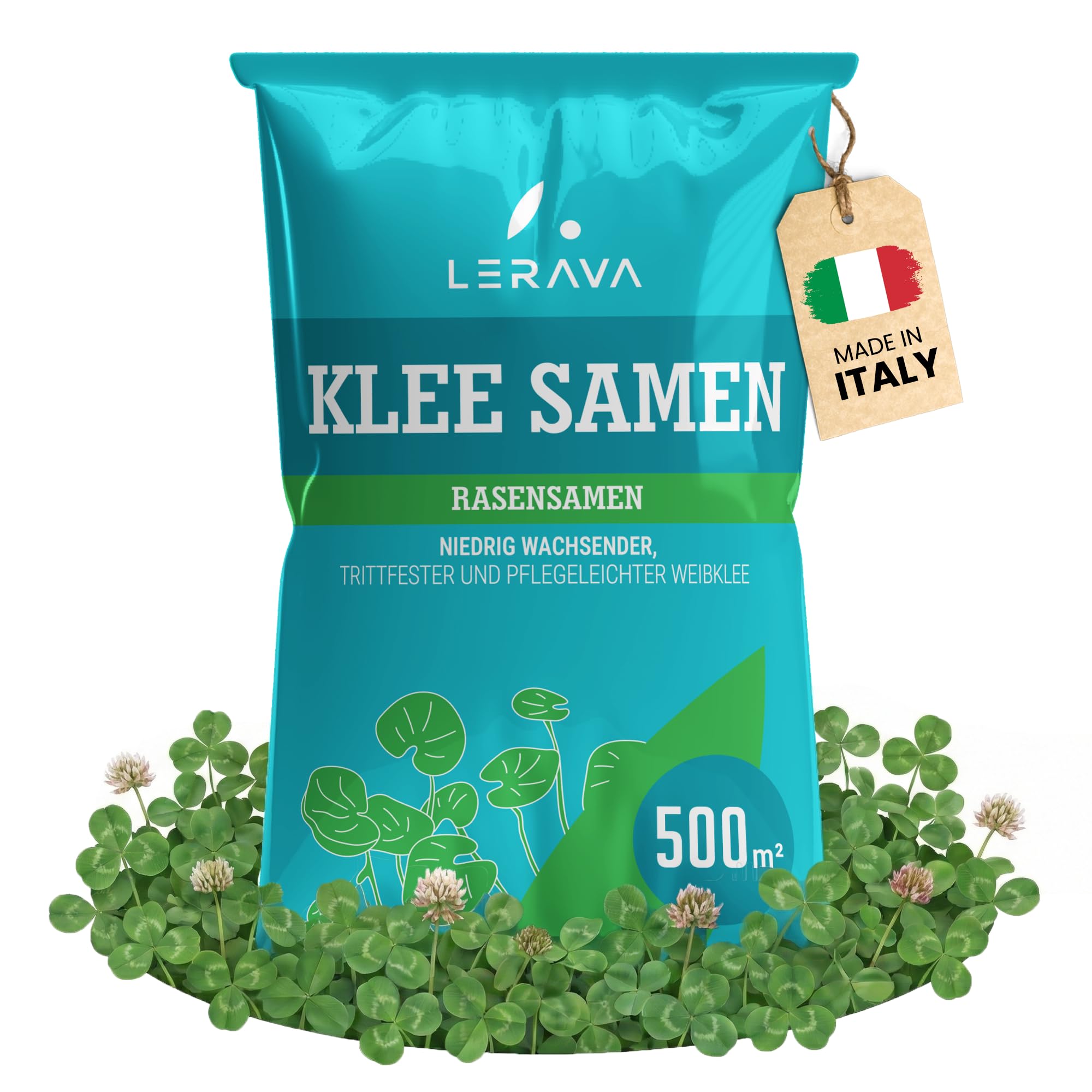 LERAVA Klee Samen (500 m²) - Mikroklee Samen mähfrei - Weißklee für schattige und sonnige Flächen - Verbesserte Bodenqualität durch Stickstofffixierung - Kleesamen für pflegeleichte Kleerasen