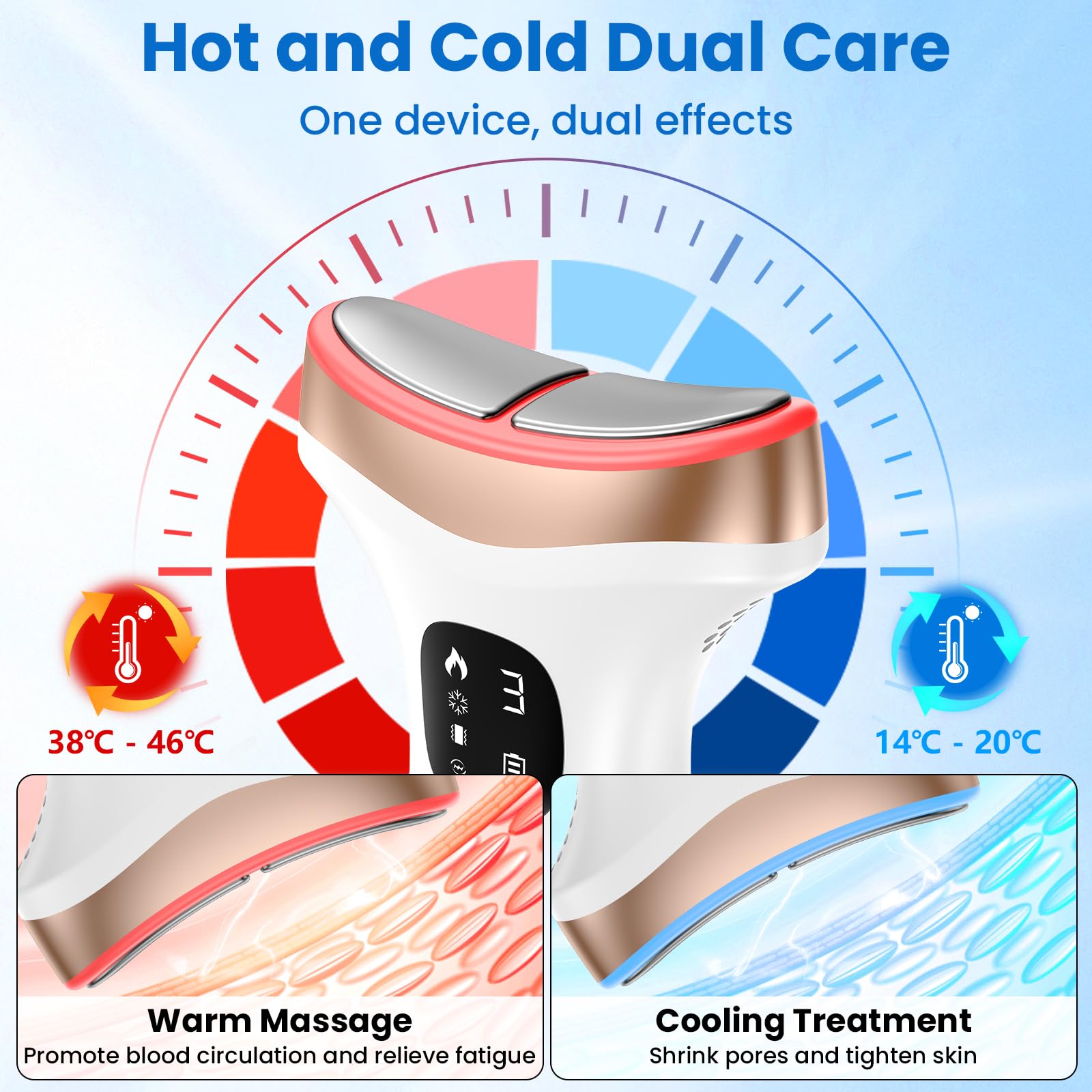 PKBD Appareil de Massage Facial Électrique – Soin Anti-Âge anti-rides et anti-double menton, Technologie chaude 45°C et froide 15°C, 4 modes, lumière LED multicolore