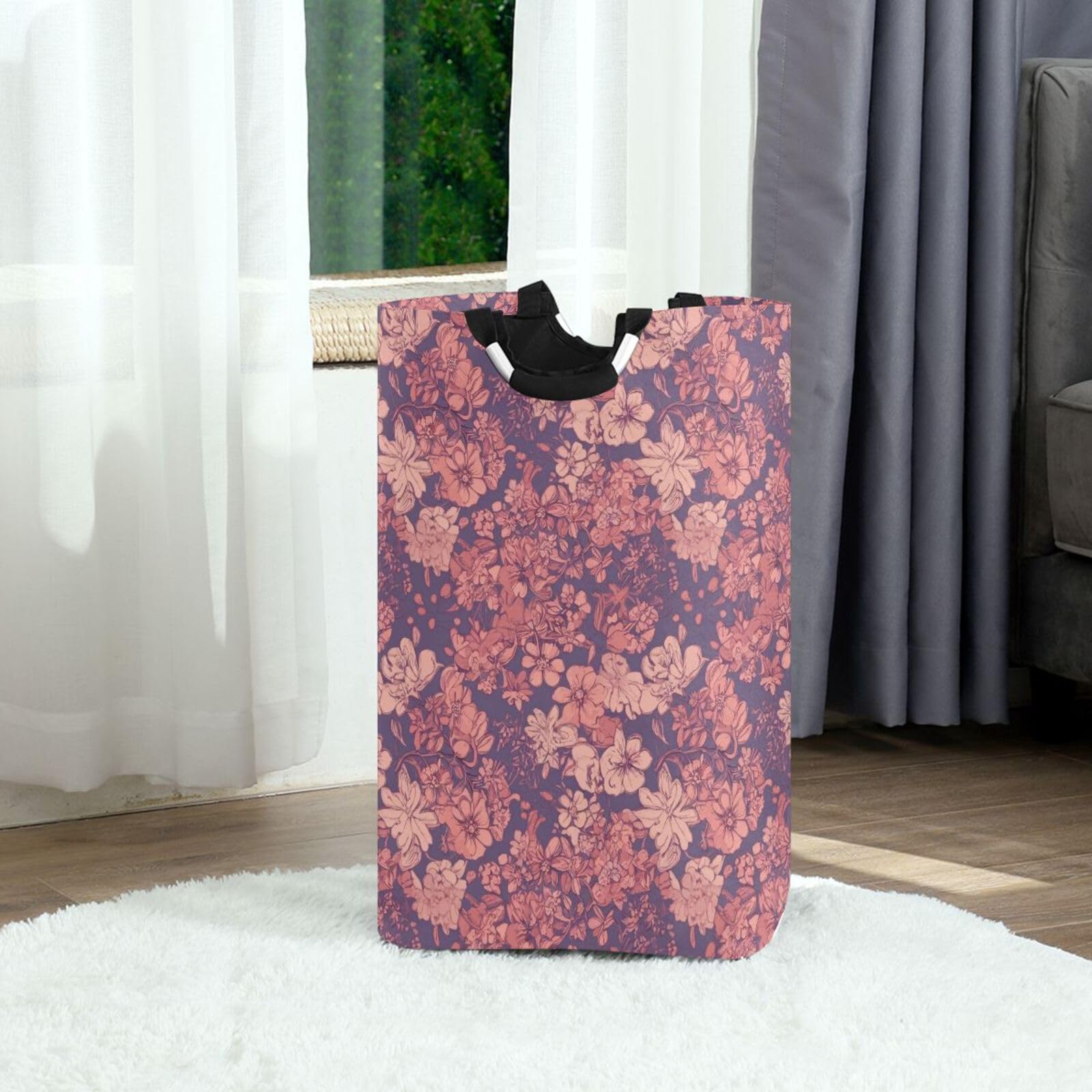 Jihqo Laundry Hamper Basket Mature Vintage Flowers Collapsible Nursery Storage Bin Waterproof Clothing Baskets for Home Bedroom Bathroom Washing Room