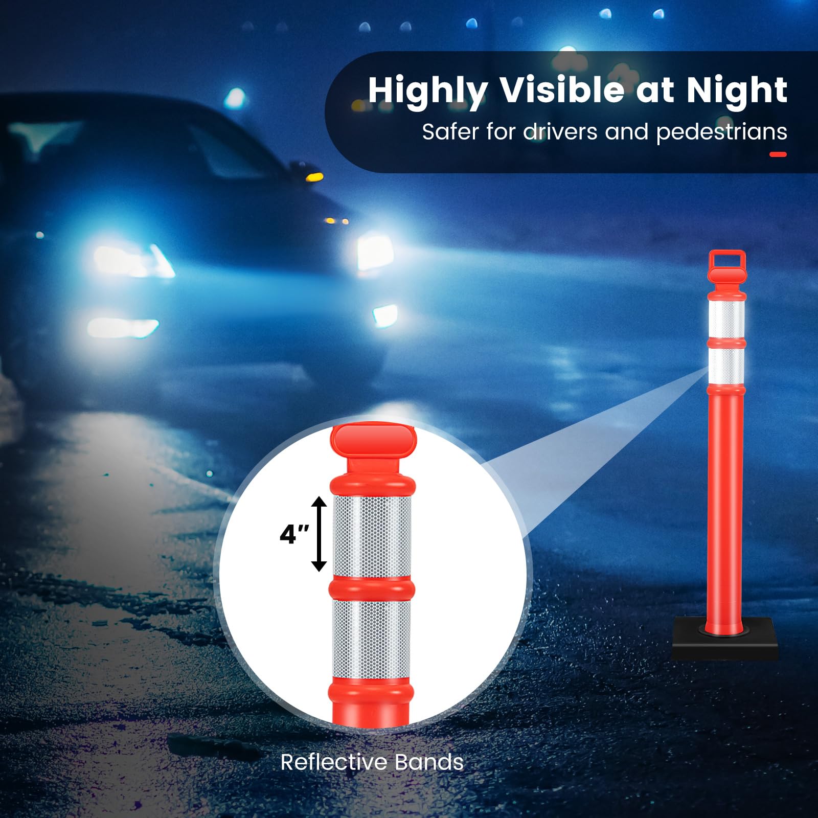 IRONMAX Traffic Delineator Post, 6 Pack 45 Inch Traffic Safety Parking Barrier with Anti-Slip Base, Portable Barrier Bar for Traffic Crowd Control, Driveway, Construction Sites, Orange