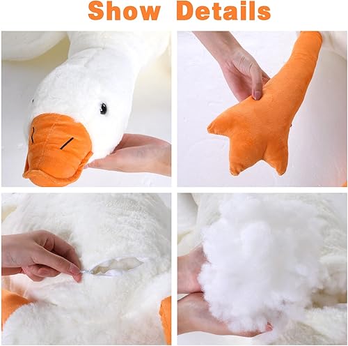 Miniatura 4 de DEEKIN 2 piezas de peluche de ganso de 75 pulgadas y 51 pulgadas, lindo juguete de peluche gigante de ganso blanco, almohada de felpa divertida de