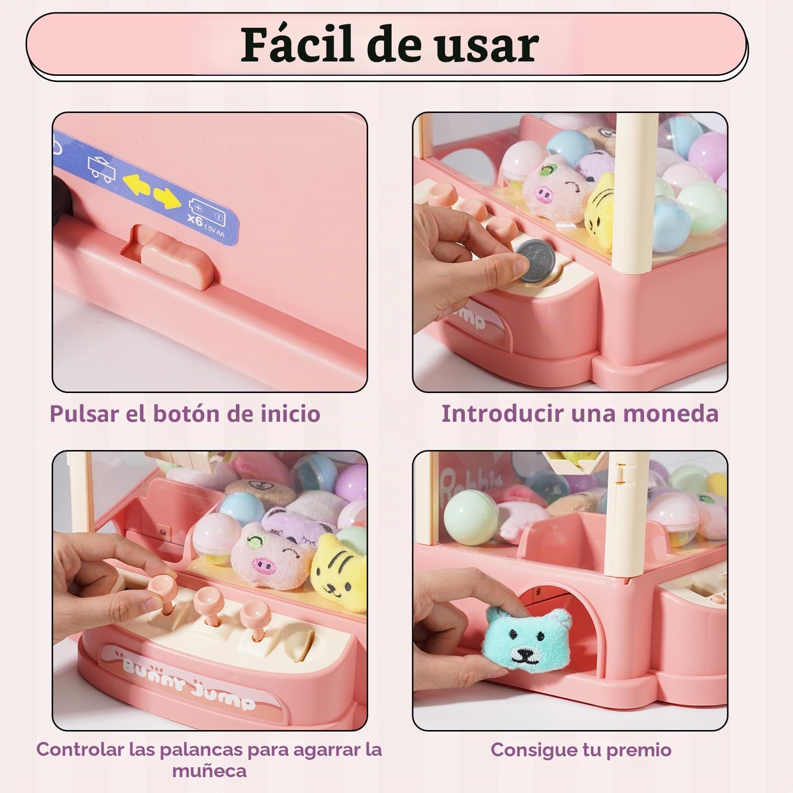 Máquina de Garras para Niños, Mini máquina de Garras con Monedas, Juguetes de Peluche y gashapons, máquina de Garras con música, Maquina de Peluches Mini(Rosa)