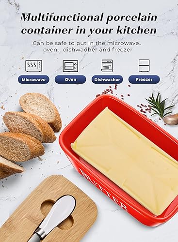 Miniatura 4 de Mantequillera con tapa recipiente grande para mantequilla para encimera, soporte de mantequilla de cerámica para mostrador, bandeja de mantequilla