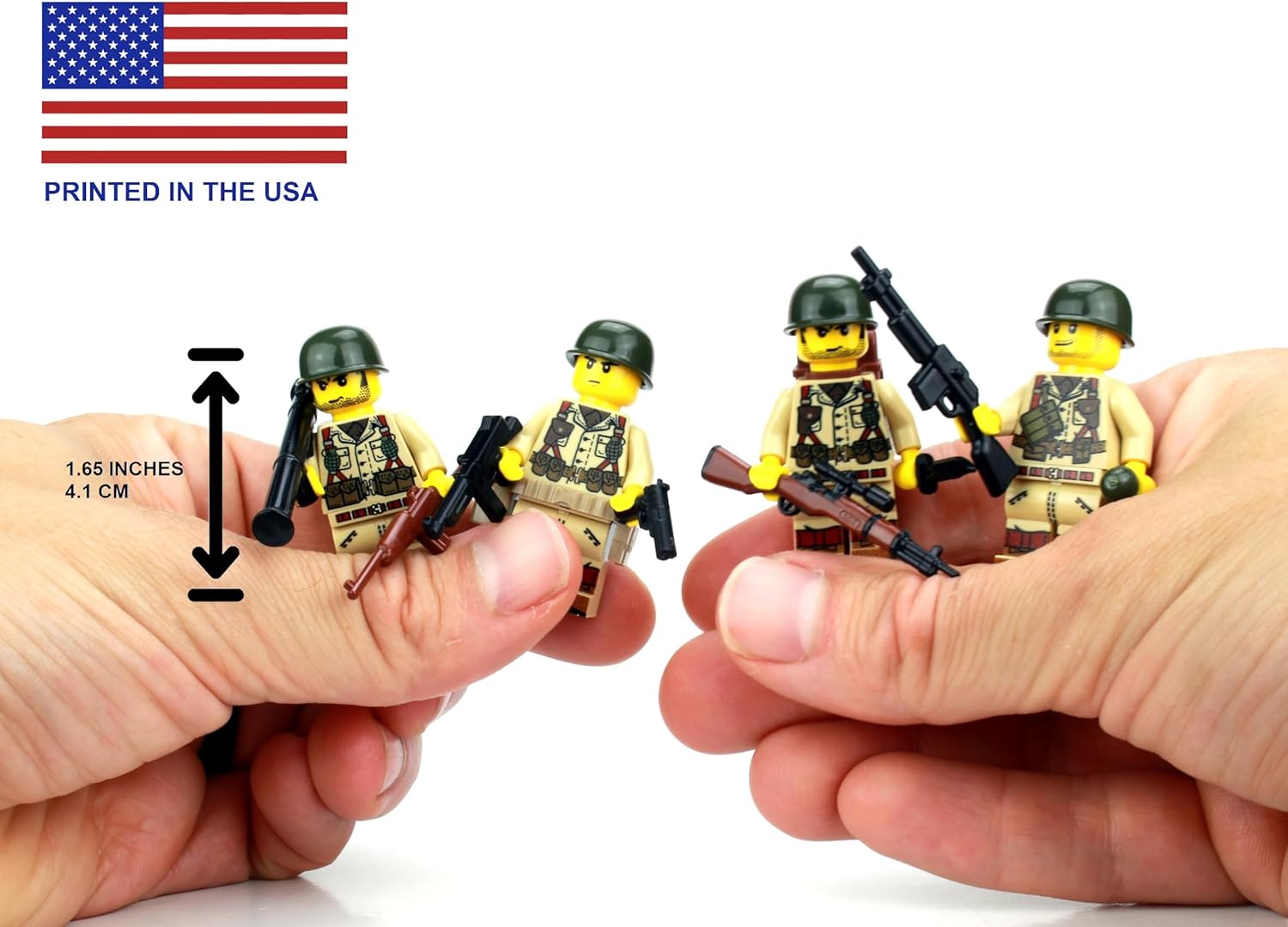 Battle Brick 1.6 Inches Tall Collectible US Army WW2 Tan Soldiers Complete Squad Custom Minifigures | Genuine Military Minifig | Printed in The USA | Great Gift for Ages 8+ to Adult AFOL