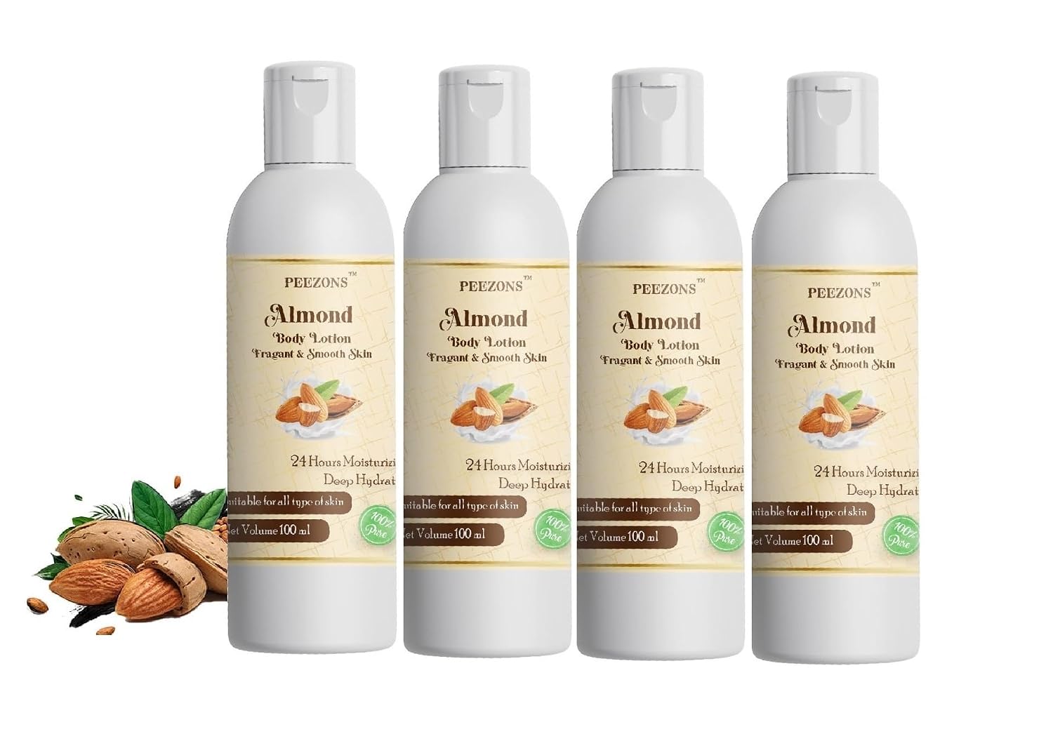 Almond Body Lotion Fragant And Smooth Skin Moisturized - 100 ML (Pack Of 4)