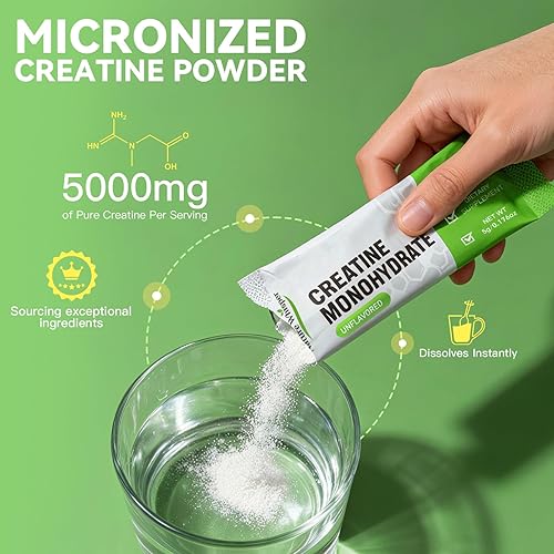 Miniatura 2 de Paquetes de viaje de polvo de monohidrato de creatina, 5000 mg de creatina pura micronizada para hombres y mujeres, crecimiento muscular y energía,
