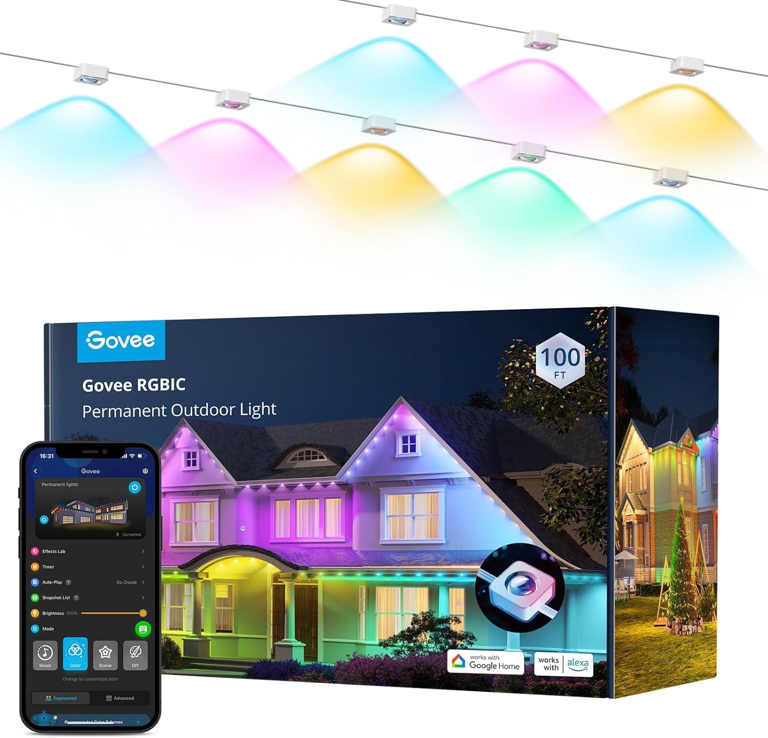 Govee Éclairage extérieur permanent RGBIC 108 LED 45 m IP67 avec Alexa Google Assistant