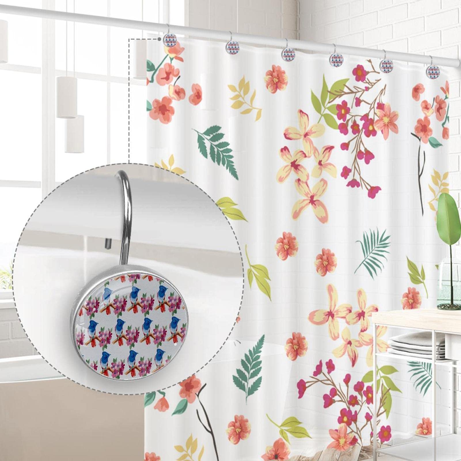 Set di 12 ganci e anelli per tenda da doccia con decorazione a rose, 12