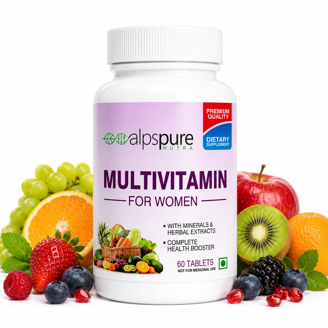 Alpspure Nutra Multivitamin for Women (60 Veg Tablets) with Minerals & Herbal Extracts suited for Women’s Health | Boosts Energy, Immunity & Skin Health | 33 Vital Ingredients including Beauty Blend-image-45