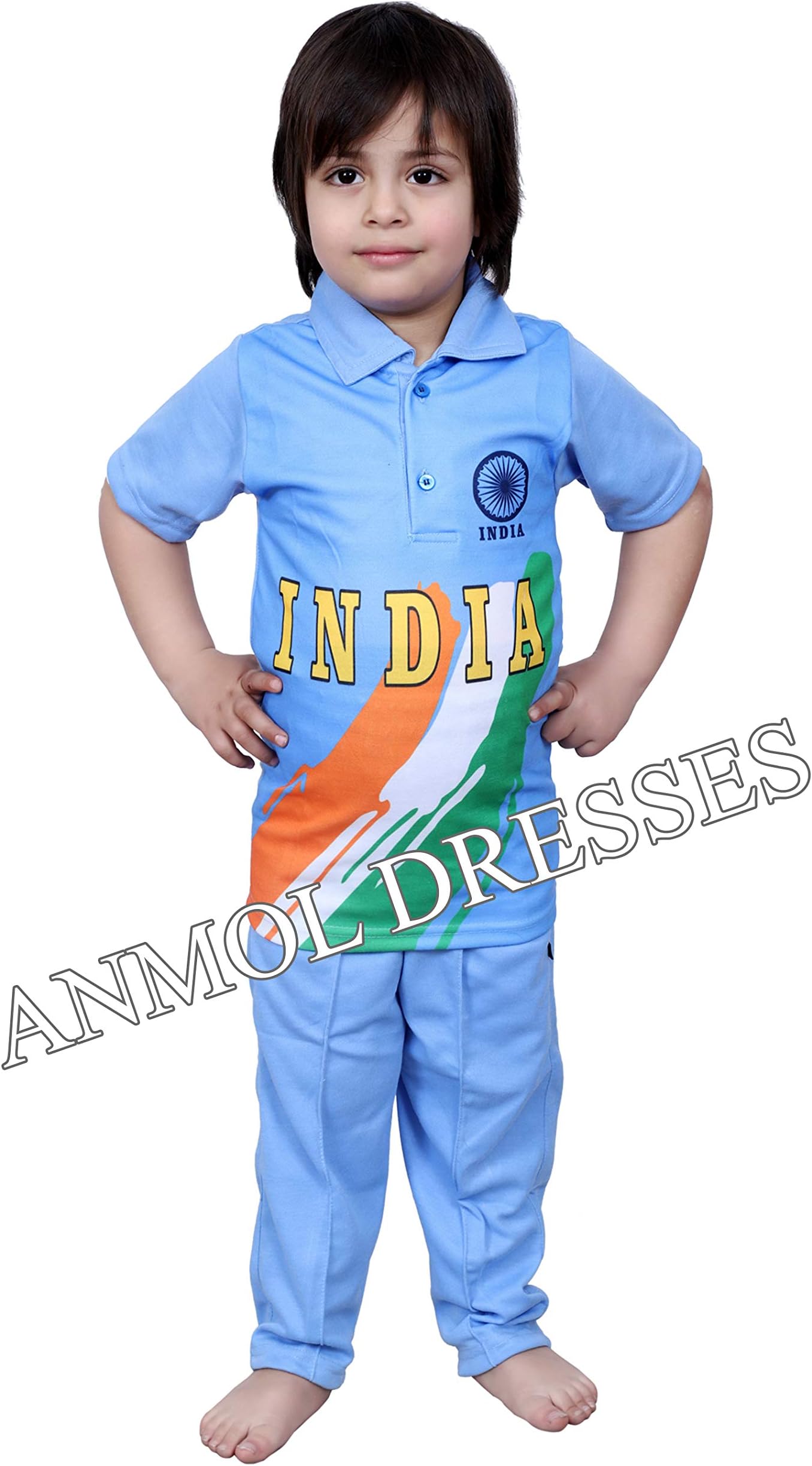 ANMOL DRESSES Indian Cricket Team Fancy Dress for Kids (Multicolour, 7 Years)
