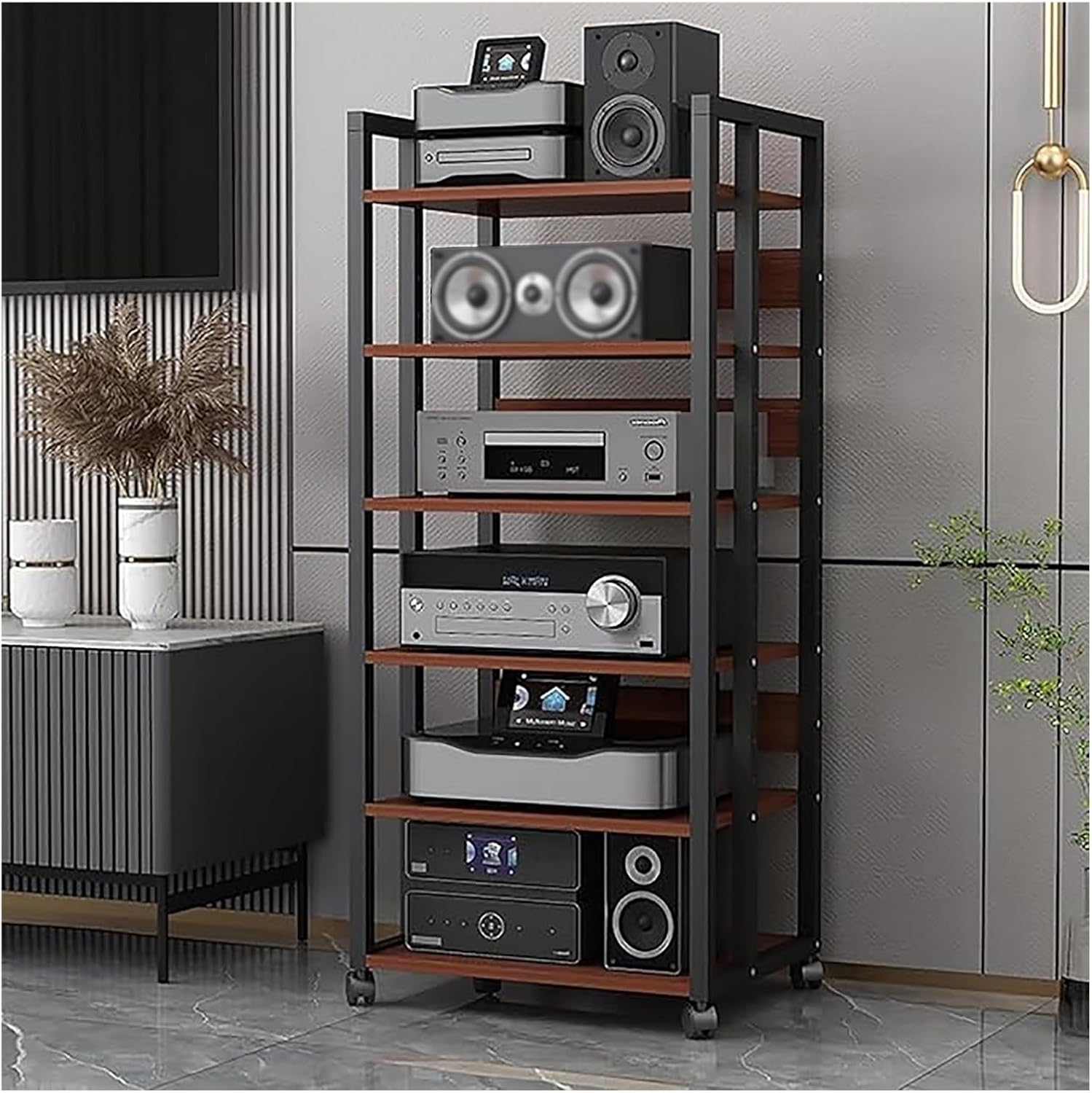 Modern Media Stands for Living Room, Game Console Component Storage Unit, Movable Tall Audio Video Tower Stereo Receiver Cabinet for Club Home Theater Corner Entertainment Center, Player SPE