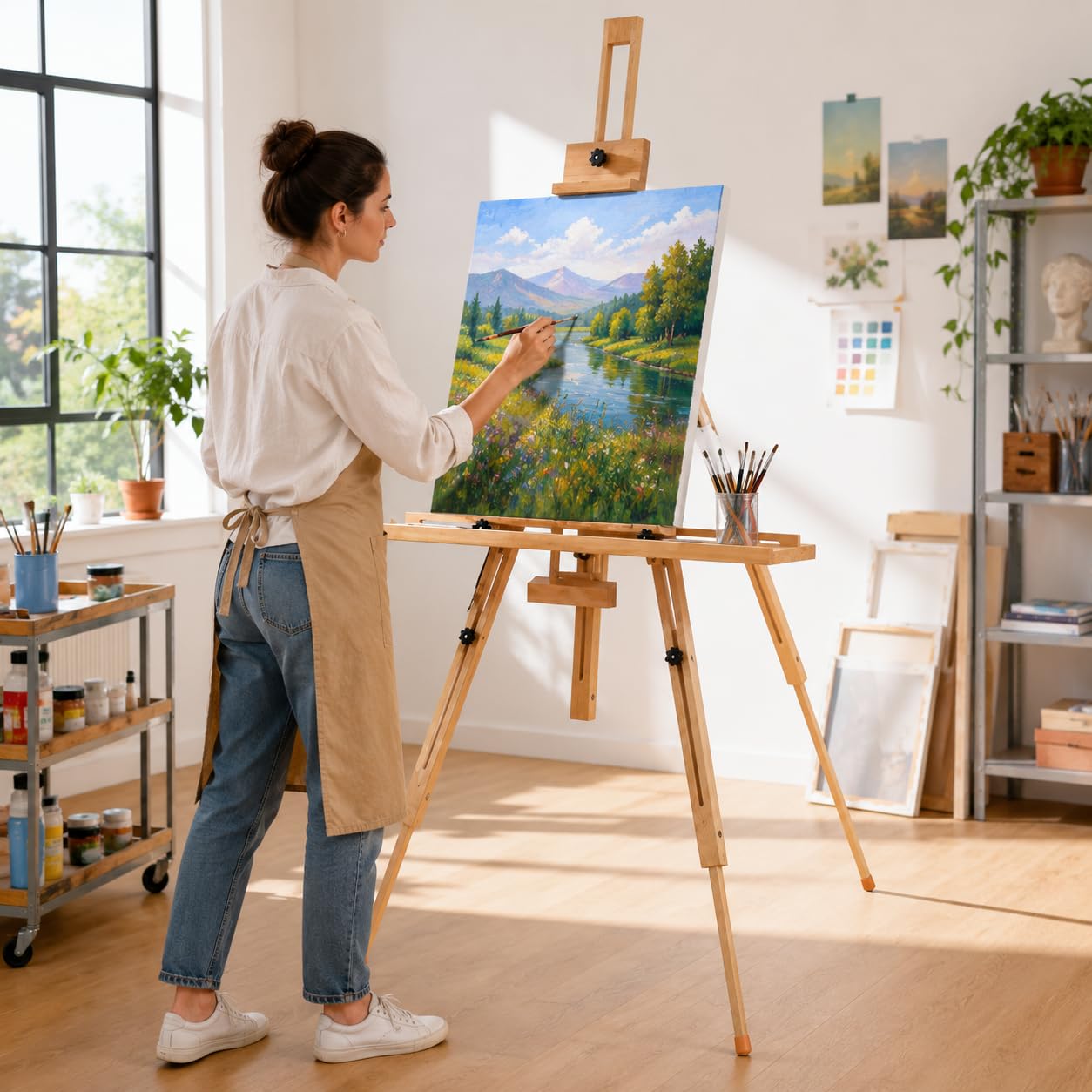 EXERZ Caballete de Dibujo Portátil, Caballete Trípode Altura Ajustable (130-191 cm) de Madera de Haya - Ideal para Artistas, Pintura y Uso en Exterior