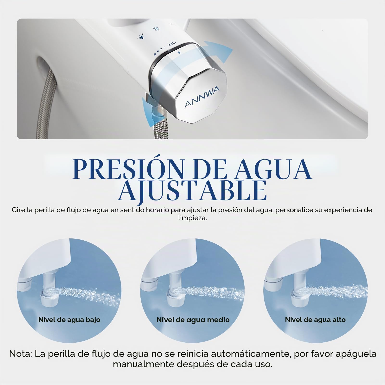 Pulverizador Bidet para WC No Eléctrico con Doble Boquilla Retráctil y Autolimpiante, Control de Presión, Limpieza Frontal y Trasera TT17NA