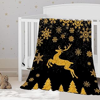 YeeJu Christmas Throw Blanket Kids Small Black Gold Reindeer Snowflake Blanket for Girls Boys Child Baby Bed Soft Lightweight Fuzzy Fleece Blankets and Throws Xmas Winter Holiday Blanket 40x50