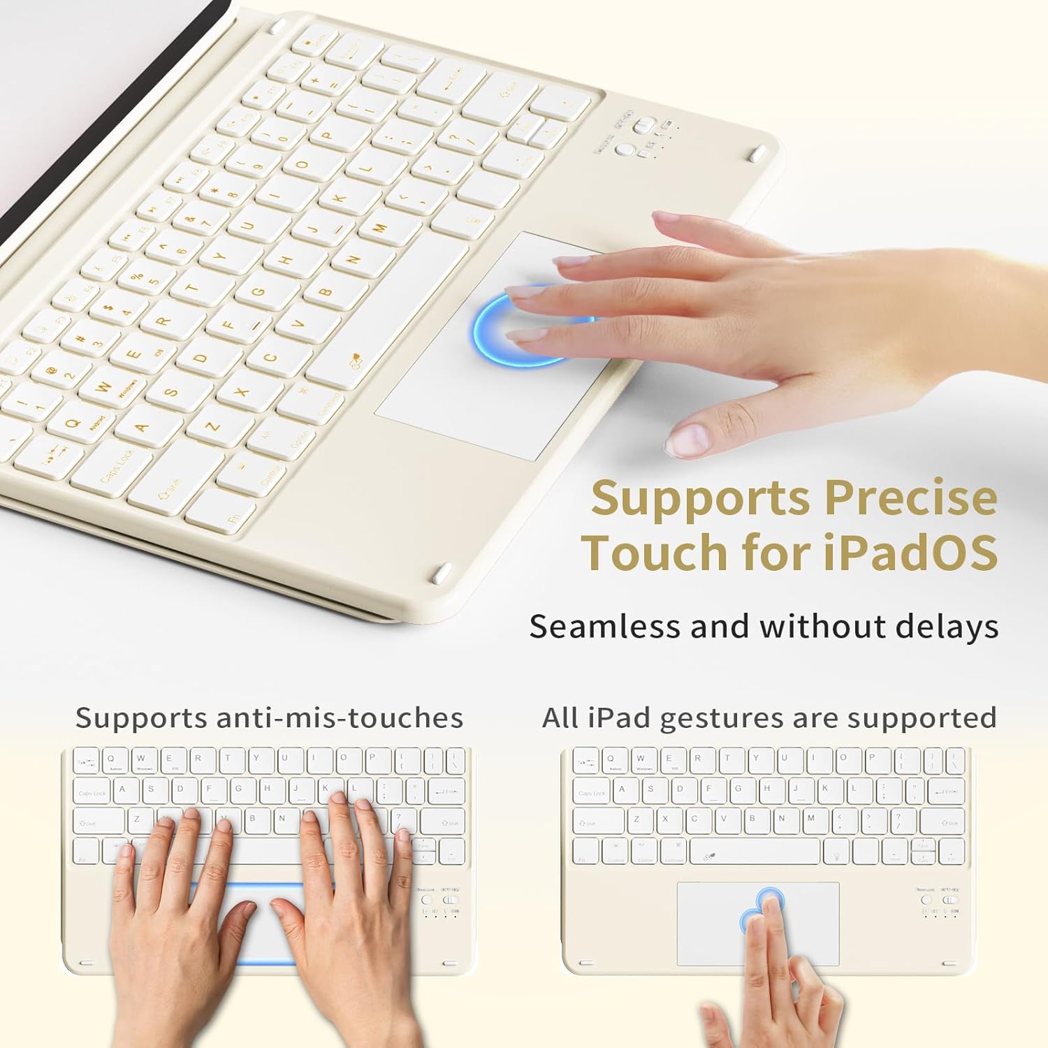 for iPad (A16) 11th/10th Gen Case with Keyboard - 7 Colors Backlit,Multi-Touch Trackpad,Detachable Keyboard Cover with Pencil Holder for iPad A16 11 inch 2025/10th 10.9 Inch 2022 (Cream White)