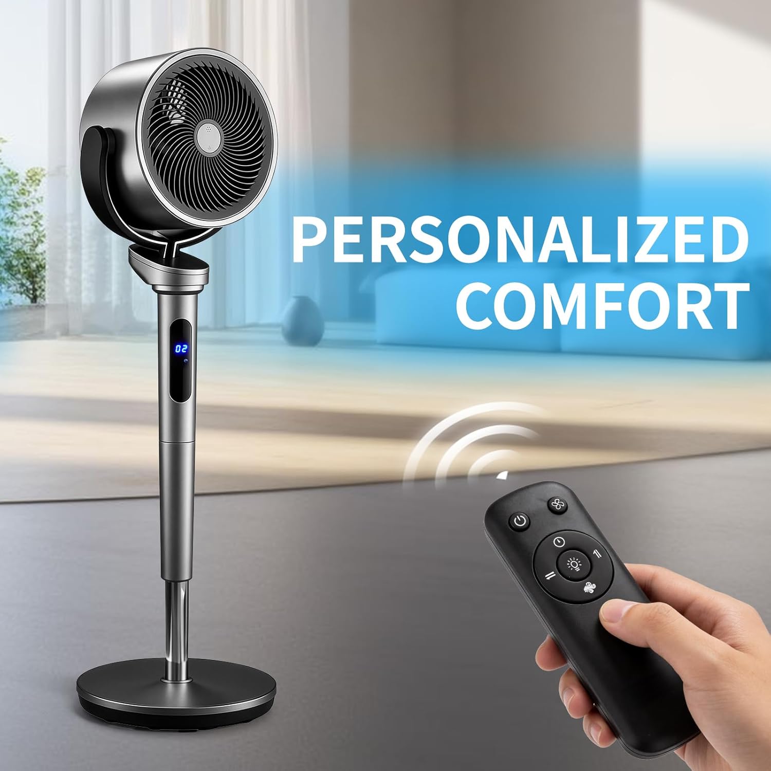 Winado Air Circulator Pedestal Fan, 32-Speed Standing Fan with Remote, 120° Oscillating Standing Fan for Whole Room, 39-46'' Adjustable Height, 12H Timer, DC Motor, Quiet Fan for Bedroom