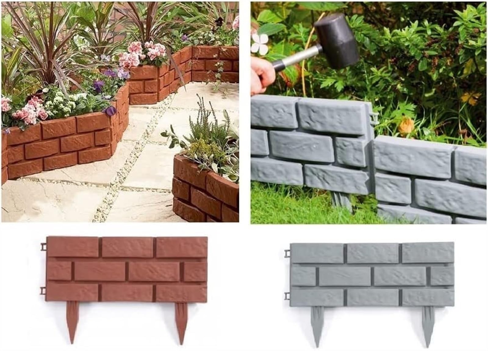 Confezione Da 8 Bordo Per Giardino Prato Effetto Pietra, Piante Da Giardino In Plastica Recinzione Flessibile Bordi Bordo Steccato Barriera Pianta Confinante Aiuola Ad Incastro Paesaggistiche ( Color