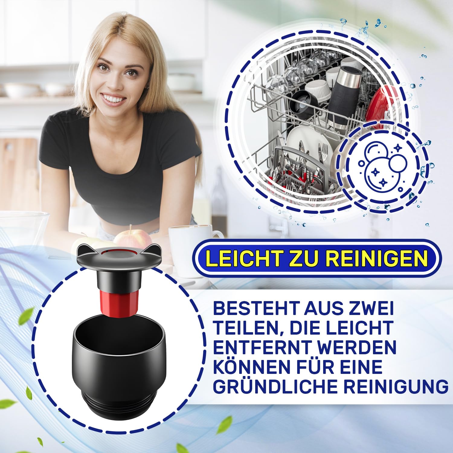 MONTERAL 4 Stück Deckel Thermobecher Edelstahl mit Originalcode SS-513857 für Emsa für Tefal Travel Mug 0.36 Liter und 0.5 Liter - Garantie 10 Jahre