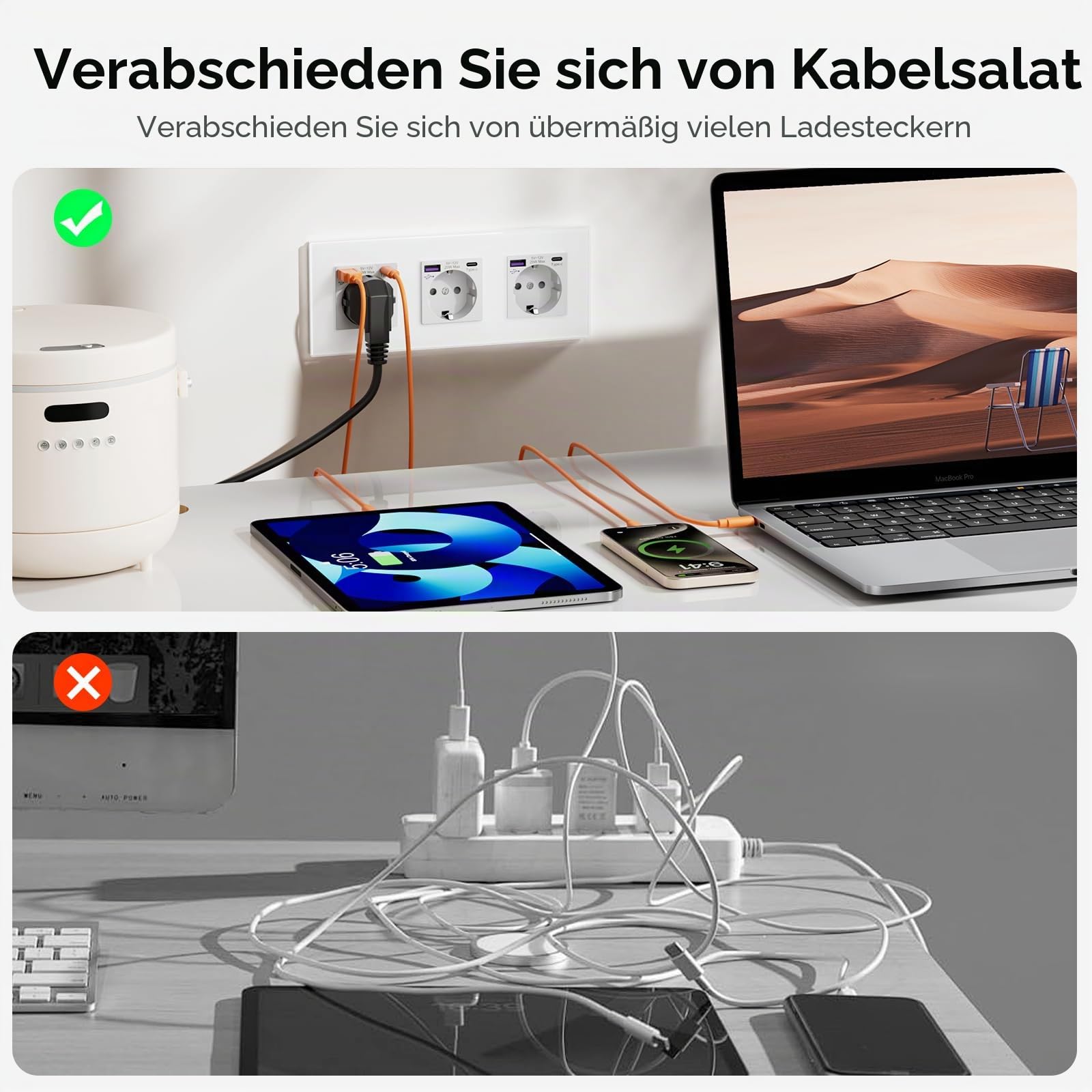 BSEED Schuko Steckdose mit USB C 20W Schnellladegerät USB Type C Wandsteckdose mit Glas Panel,3 Fach Steckdose,USB Steckdose Unterputz, Einbausteckdose Geeignet für Phone,Pad,MP3 und mehr-Weiß,4 Stück