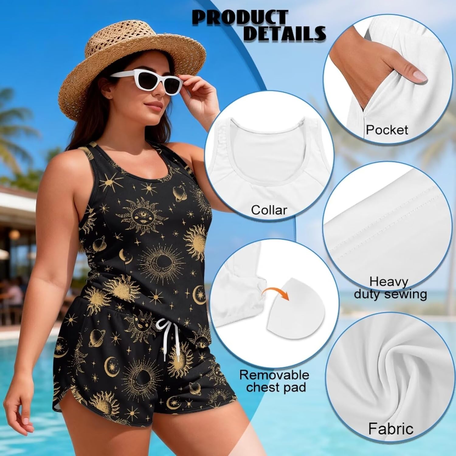 Tankini Swimsuits for Women Loose Fit Modest Two Piece Bathing Suits with Side Pockets for Women S-6XL