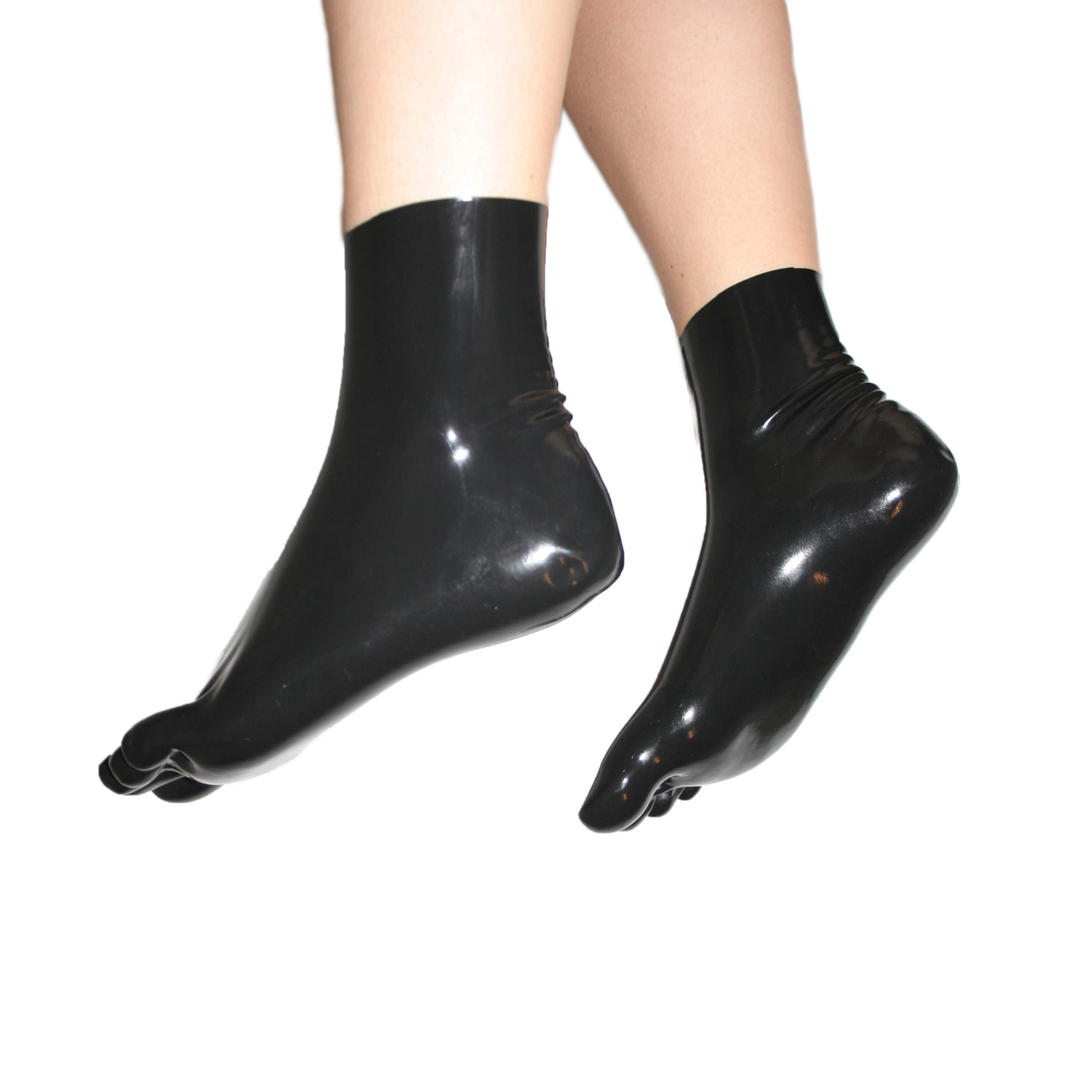 Rubberfashion Chaussettes sexy en latex avec orteils - très épais - unisexe - arrive à la cheville court noir 0.8mm L
