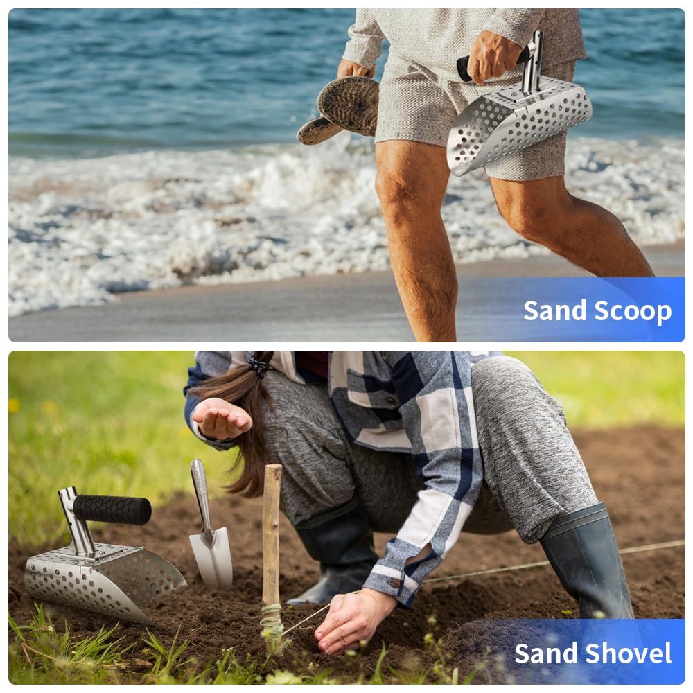 Herramienta de búsqueda de Oro de diseño de Playa con Agujero, Pala de Arena de Metal de 29 cm, Pala de Arena de Reloj de Arena - Pala del Tesoro de Acero Inoxidable con Mango