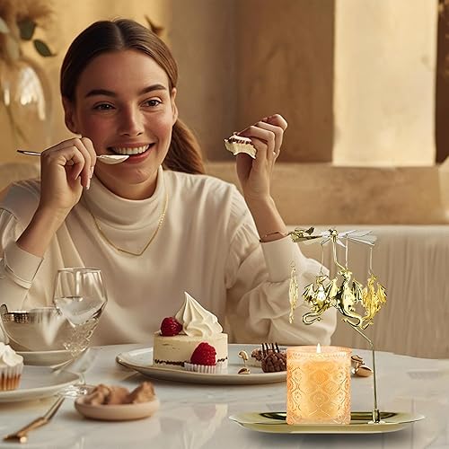 Miniatura 4 de Portavelas giratorio de dragón dorado, candelabro de metal para velas de té, ornamento romántico de diseño escandinavo para decoración de fiesta de