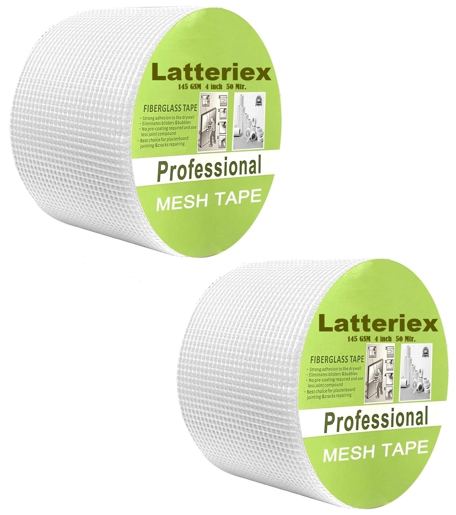 LatteRiex 4 Inch x 50 Meter Combo Glass Fiber Mesh Drywall Joint Tape - 145 GSM Crack Repair Tape for Wall, Ceiling, Floor & Partition Joints | Waterproof, Easy Application Plastering Mesh Tape Roll-image-28