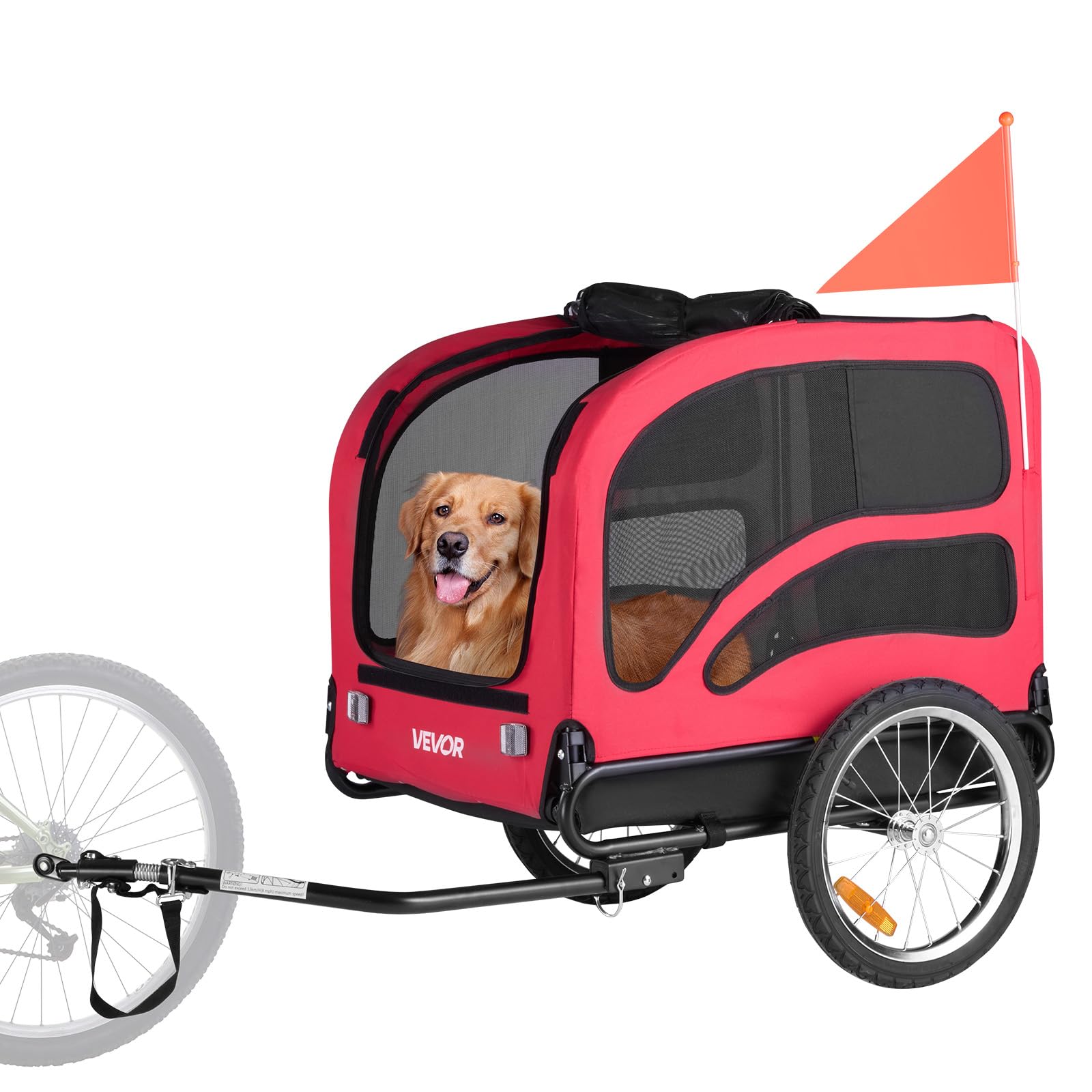 VEVOR Remorque de Vélo Chien Pliable Charge 45 kg Porte Animaux de Compagnie de Vélo Cadre Facile à Plier avec Roues à Dégagement Rapide, Coupleur de Vélo Universel,Réflecteurs, Drapeau