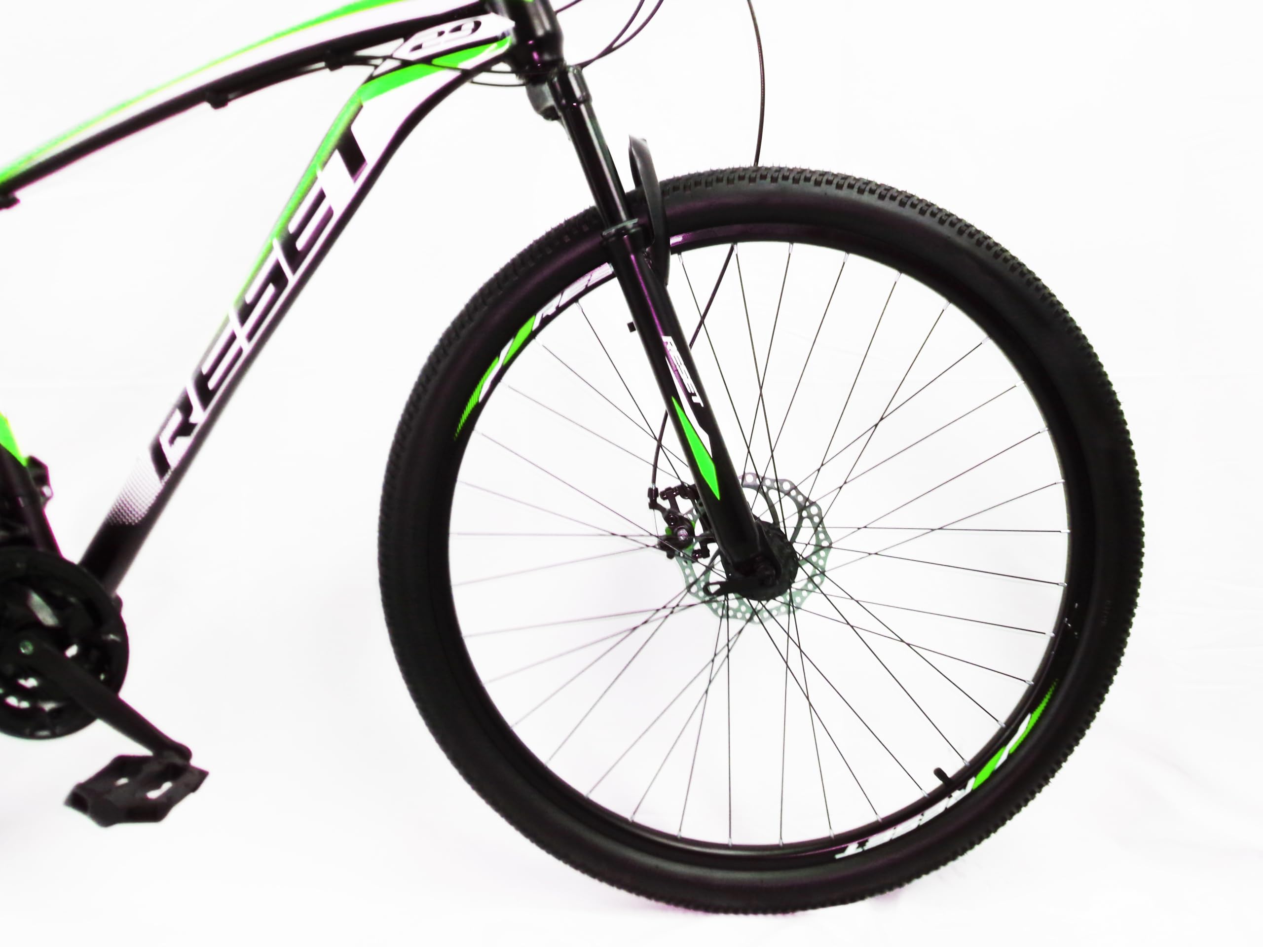 Generico Bicicletta Mountain Bike MTB Ragazzo 29" 21V in Acciaio Nero e Verde Fluo