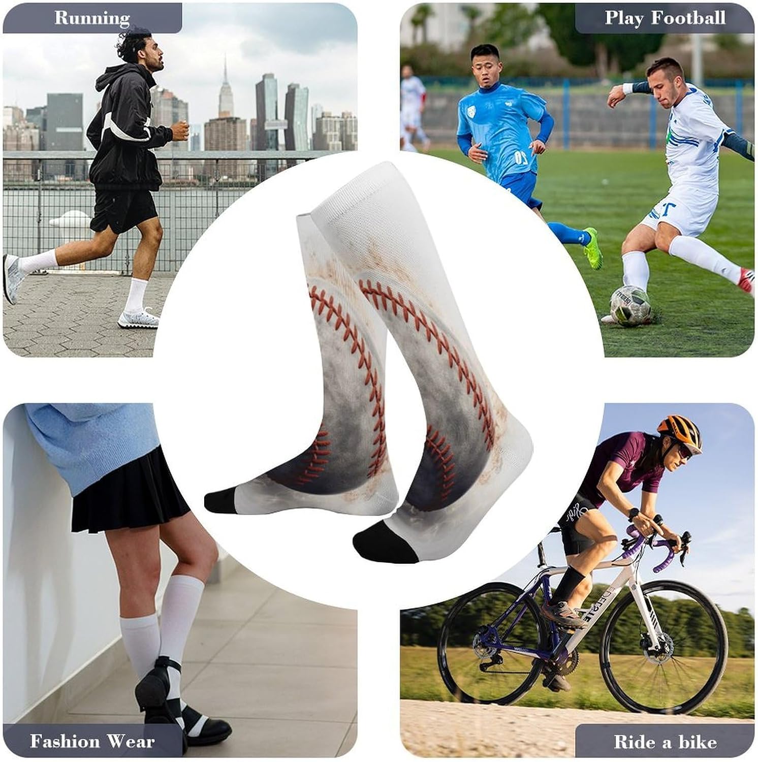 Baseball Compression Sock Circulation Support Socks Lightweight Knee High Tube Sock Over-The-Calf Sock for Adult