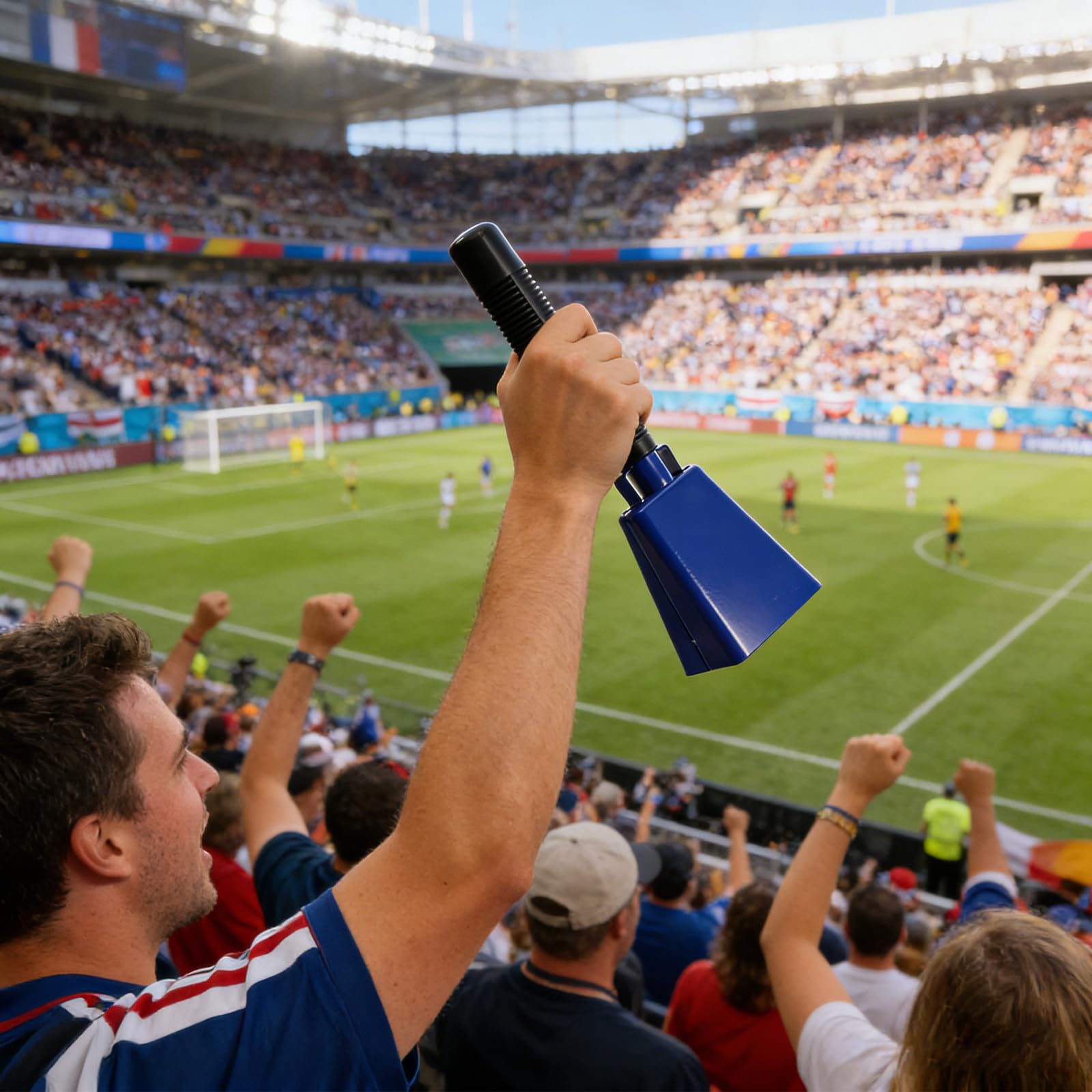 Hemobllo Kuhglocke mit Griff und Handschlaufe (22cm), Laute Metall Handglocke Fanartikel zum Anfeuern, Blaue Cowbell Glocke für Fußball, Sportveranstaltungen, Stadion und Party