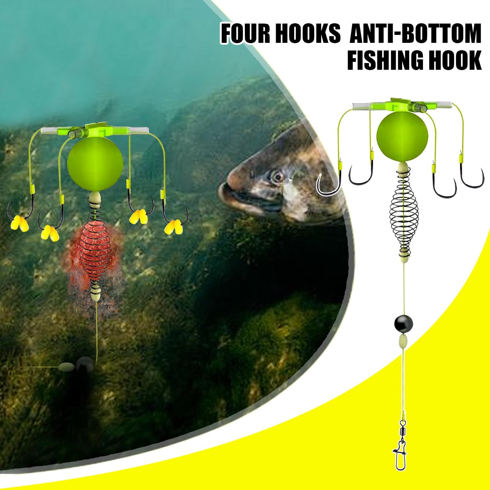 Montajes para Pesca De Carpa - Jaula De Cebo De Muelle 4X, Montajes Con Anzuelos Robustos | Montajes Antienredos para Carpa, Soporte De Cebo Para Siluros (Truchas, Bares, Pulpo), Pesca
