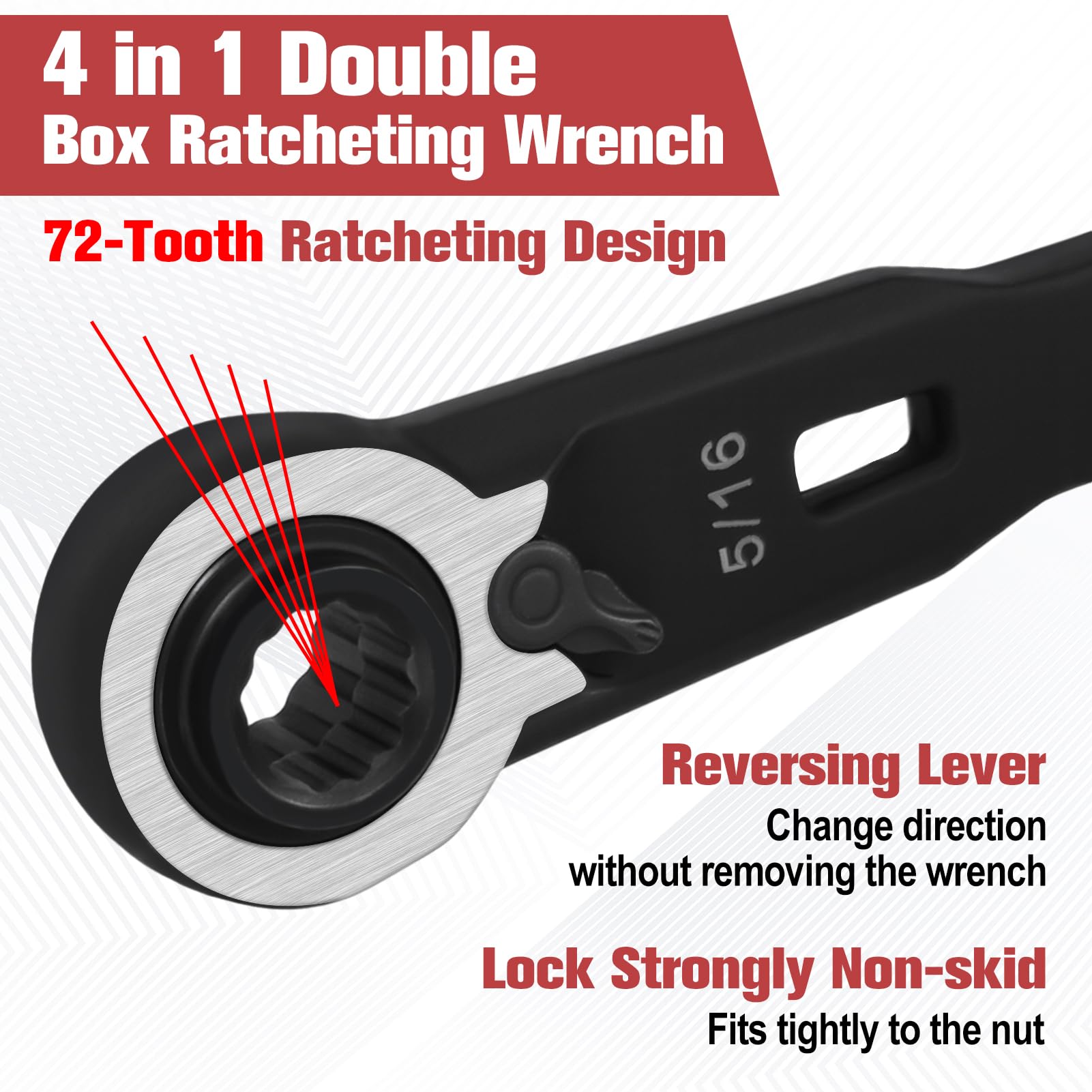 GOLD DEER 4-in-1 Reversible Ratcheting Box Wrench Set SAE 5/16" 3/8" 7/16" 1/2" Double Box End Wrench Set Ratchet Wrench Set,72-Tooth Ratcheting Gear,CR-V Steel - Image 2